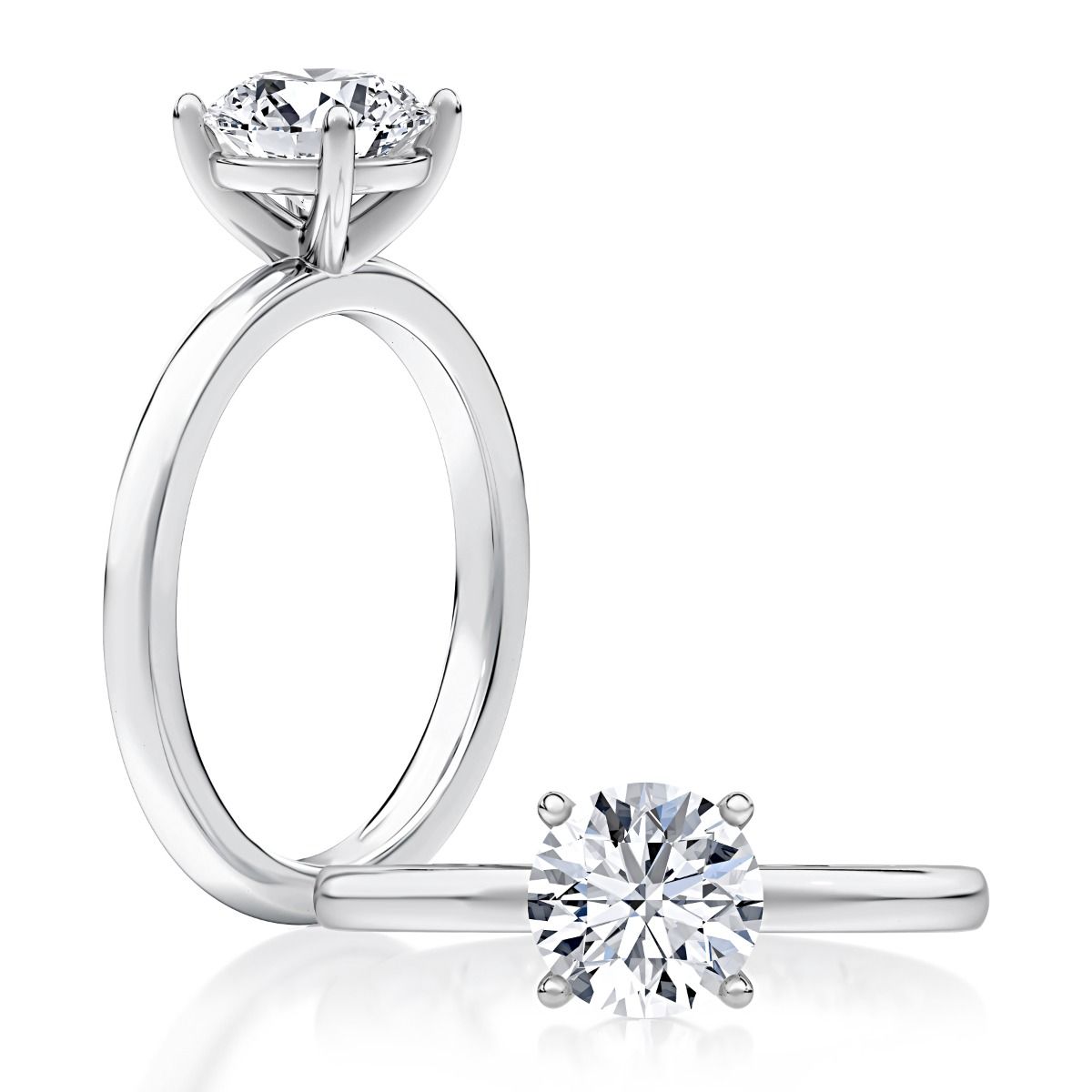 Round Solitaire Diamond Engagement Ring with Quilts™ Band and Pave Diamonds
