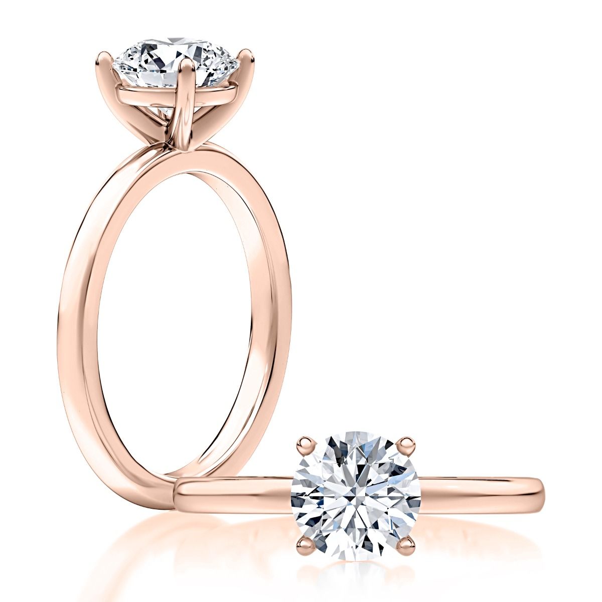 Round Solitaire Diamond Engagement Ring with Quilts™ Band and Pave Diamonds, photograph 4