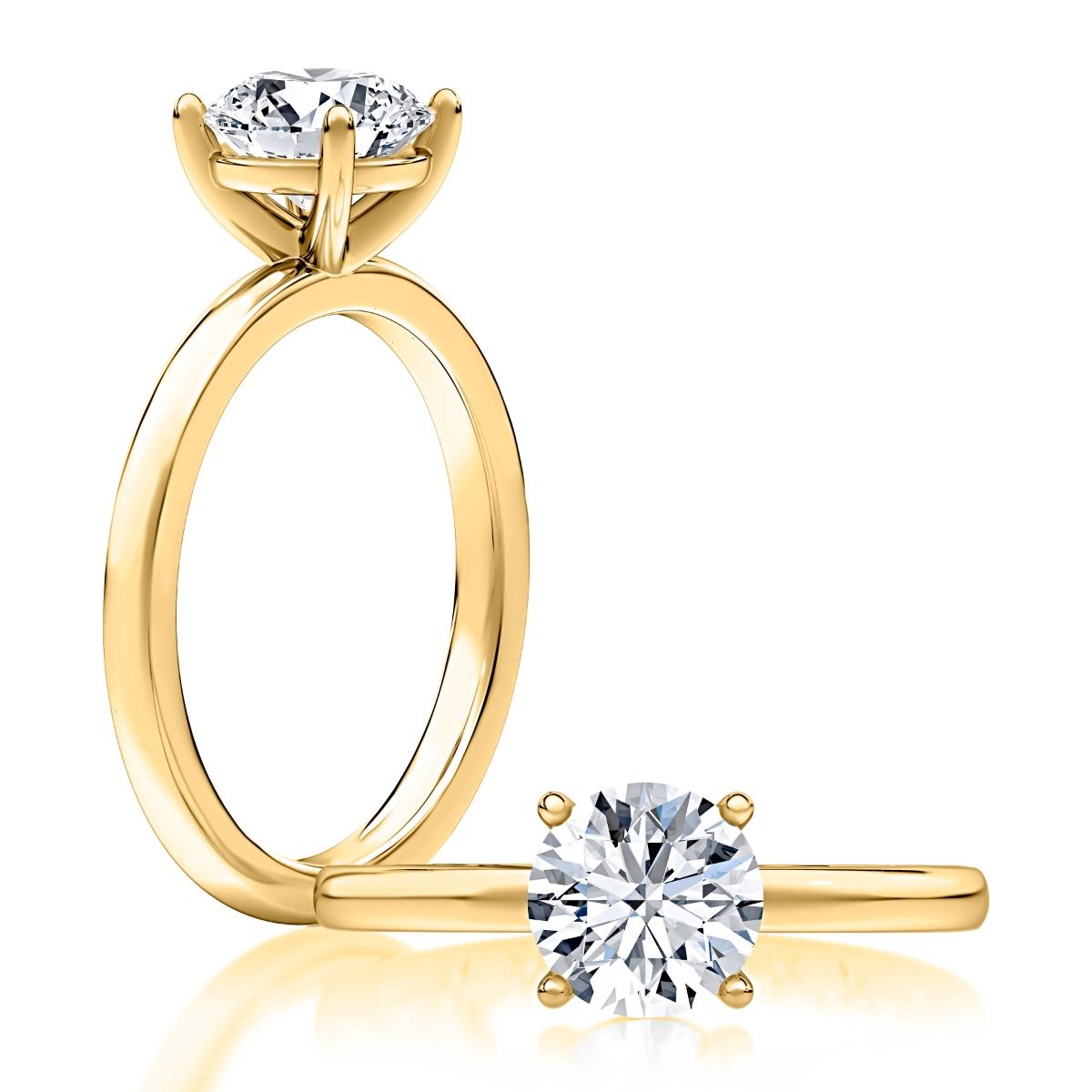 Round Solitaire Diamond Engagement Ring with Quilts™ Band and Pave Diamonds, photograph 7