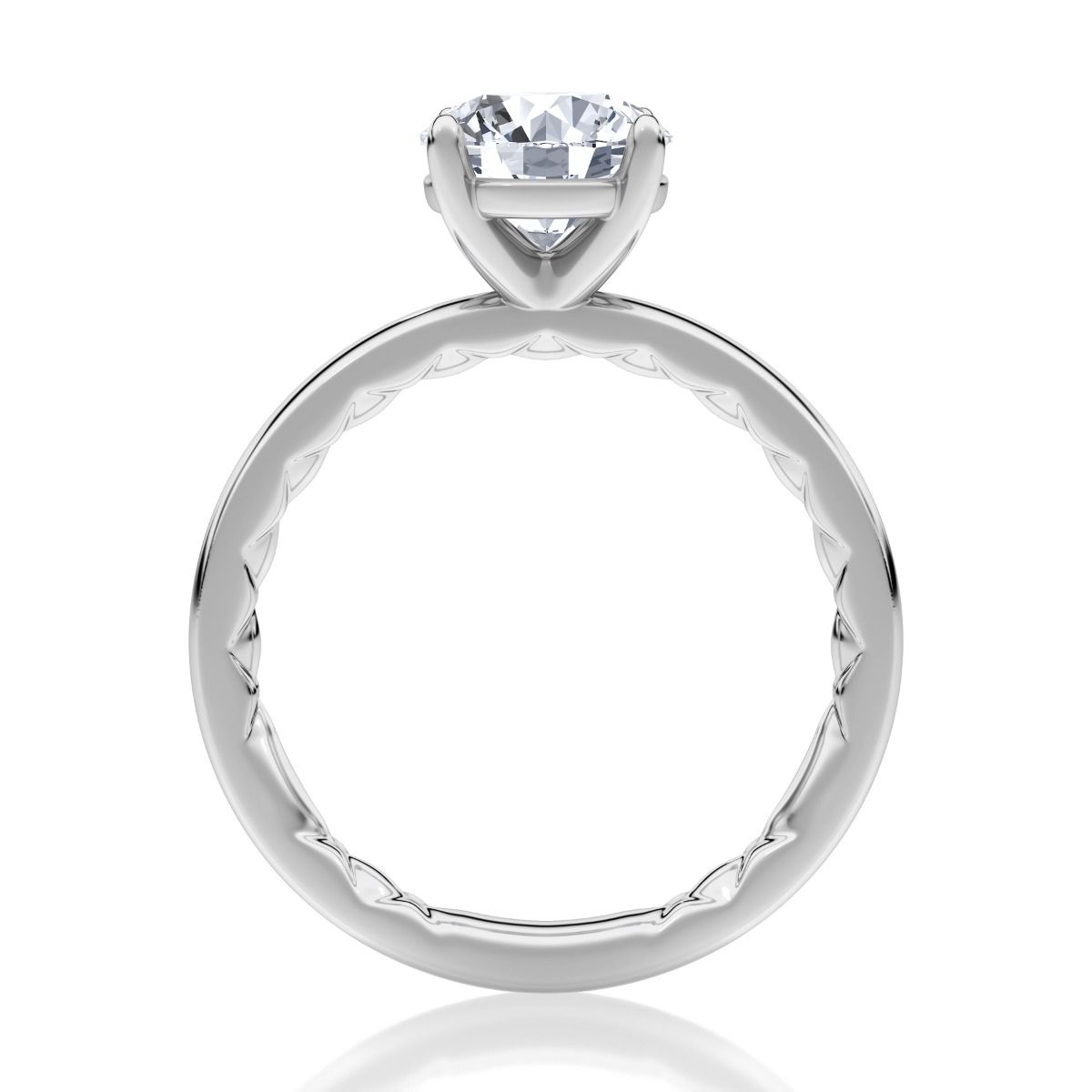 Round Solitaire Diamond Engagement Ring with Quilts™ Band and Pave Diamonds, photograph 3