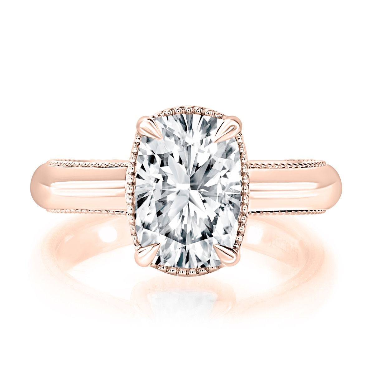 Elongated Cushion Cut Engagement Ring with Hidden Halo and Milgrain Detail, photograph 5