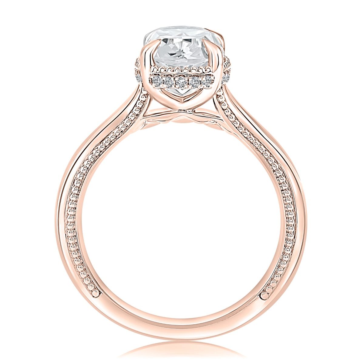 Elongated Cushion Cut Engagement Ring with Hidden Halo and Milgrain Detail, photograph 6