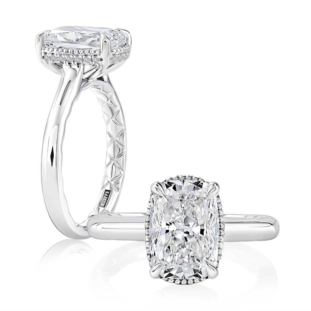 Elongated Cushion Cut Engagement Ring with Hidden Halo