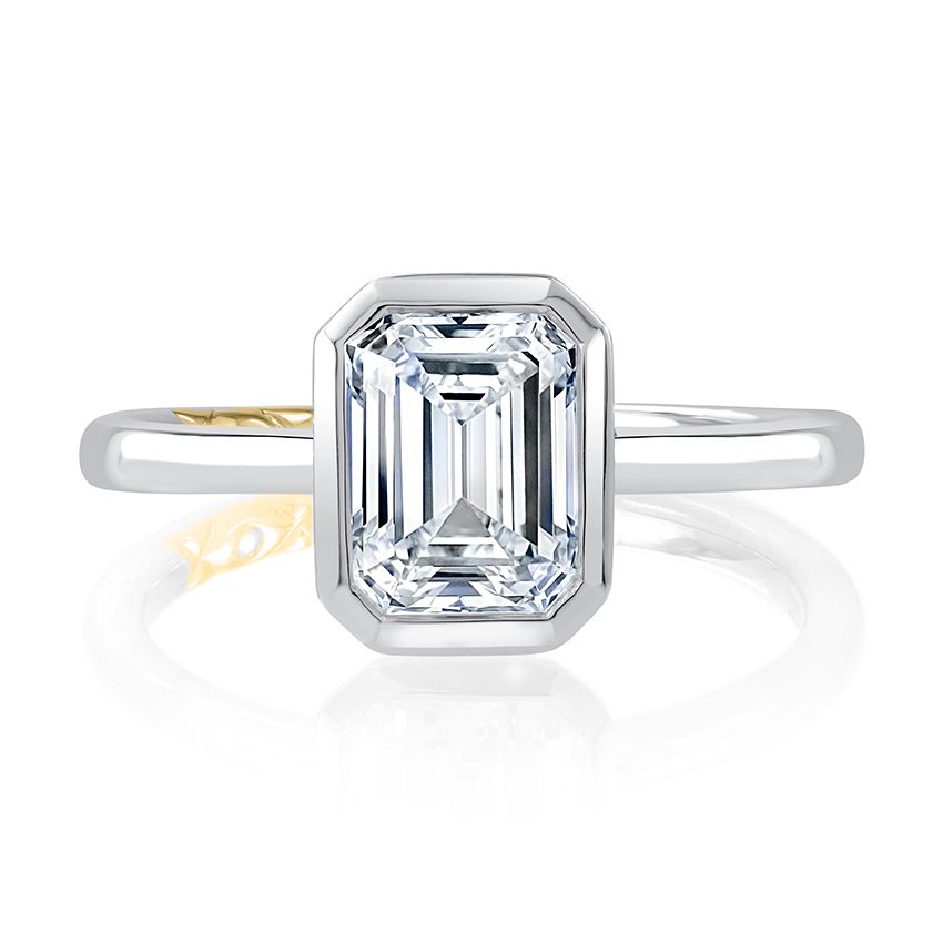 Solitaire Bezel Emerald Diamond Engagement Ring, photograph 4