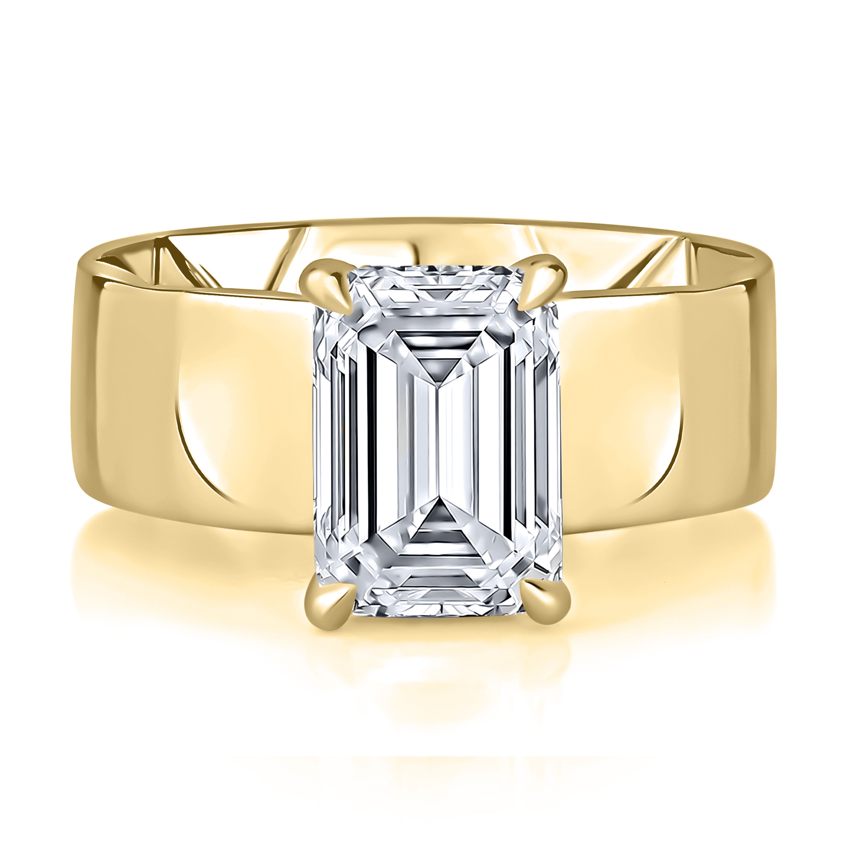 Modern Bezel Set Emerald Diamond Ring with Diamond Studded Gallery Rail and Quilts® Interior, photograph 3