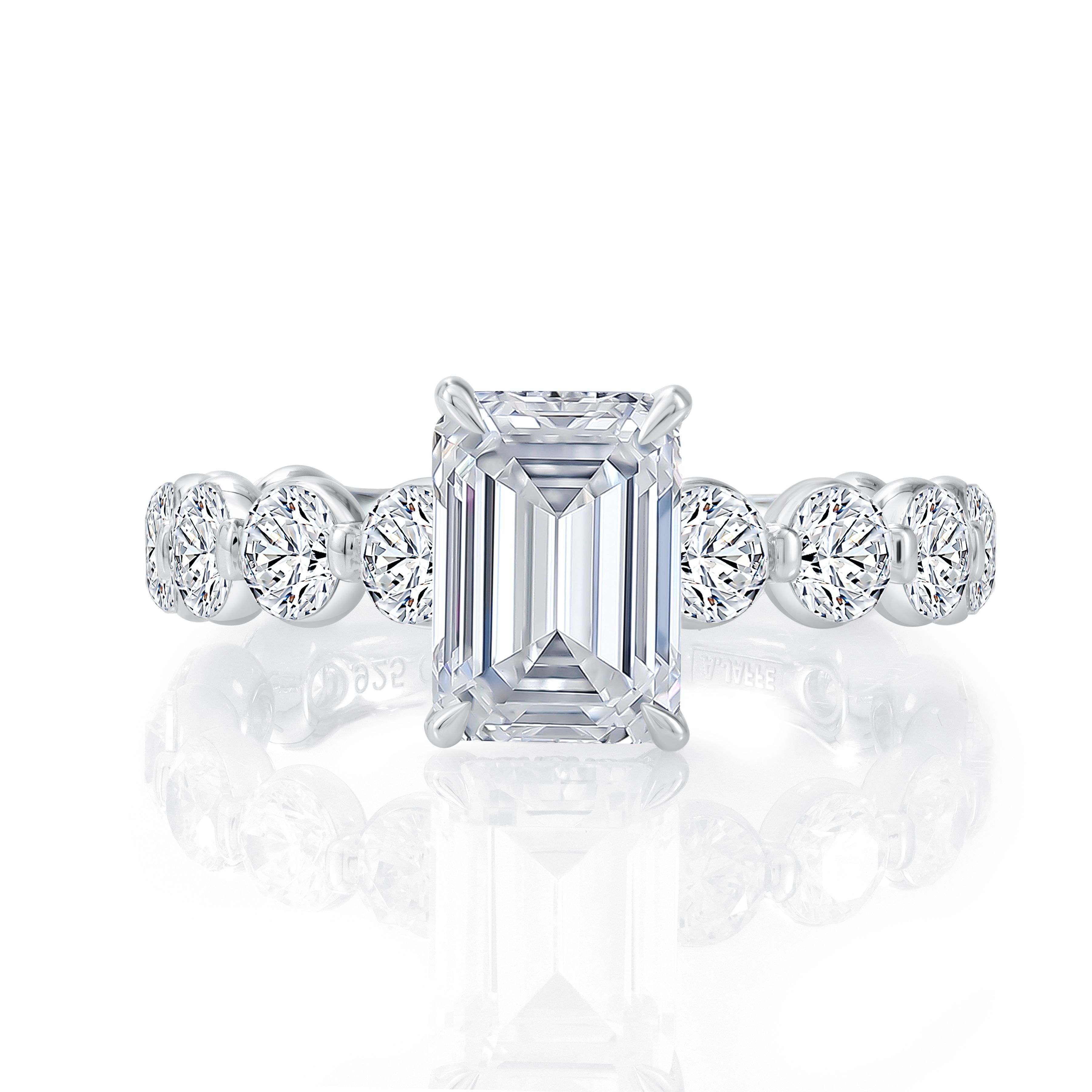 Emerald Center Diamond Engagement Ring with Single Shared Diamond Band, photograph 3