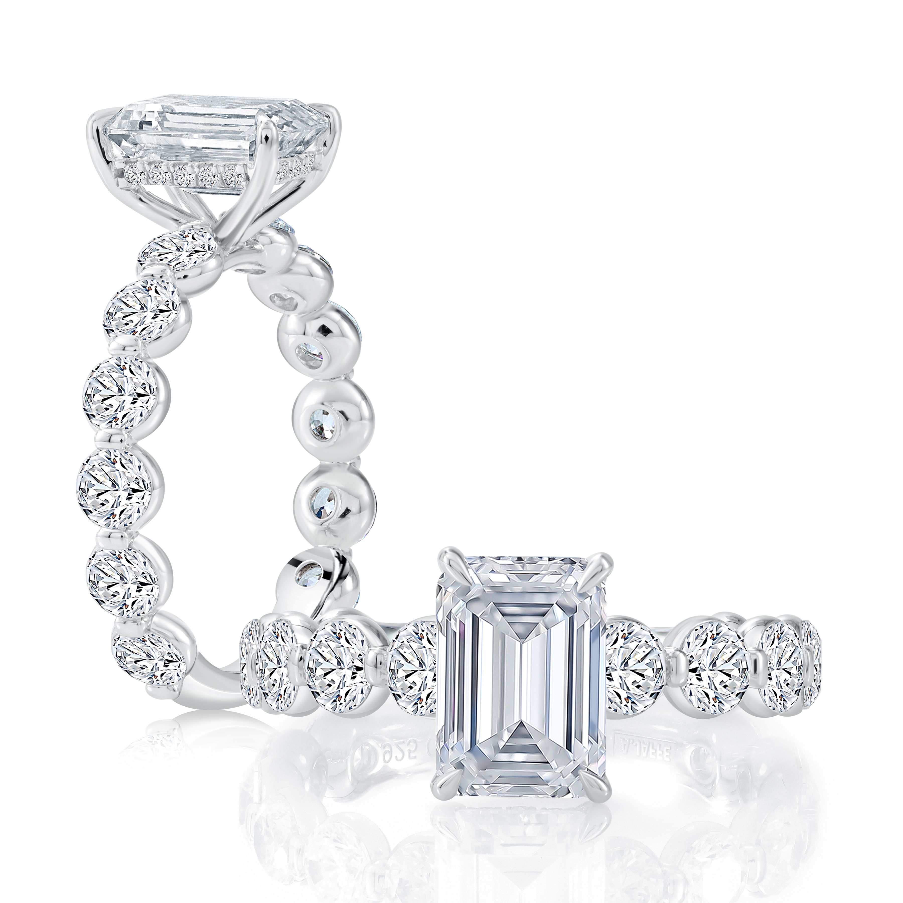 Emerald Center Diamond Engagement Ring with Single Shared Diamond Band