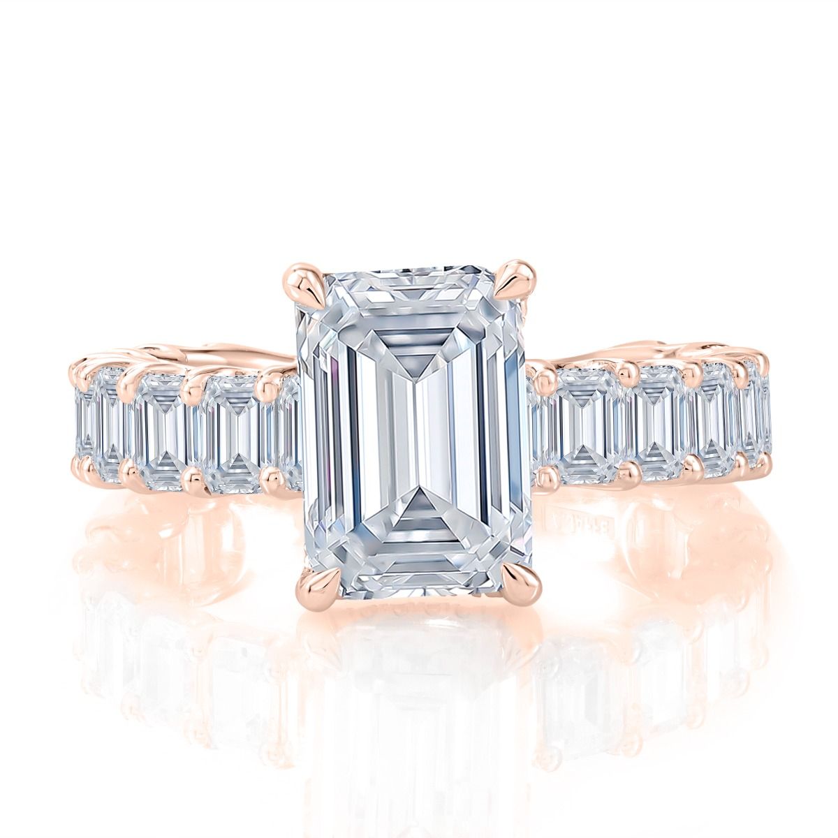 Hidden Halo Emerald Center Diamond Engagement Ring with Three Quarters Luminelle Diamond Band, photograph 8