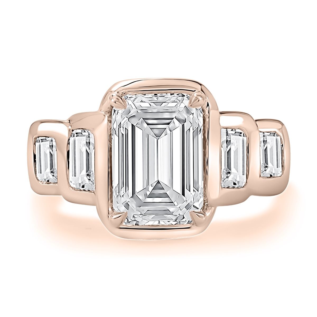 Emerald Cut Diamond Engagement Ring with Bezel-Set Side Stones, photograph 8