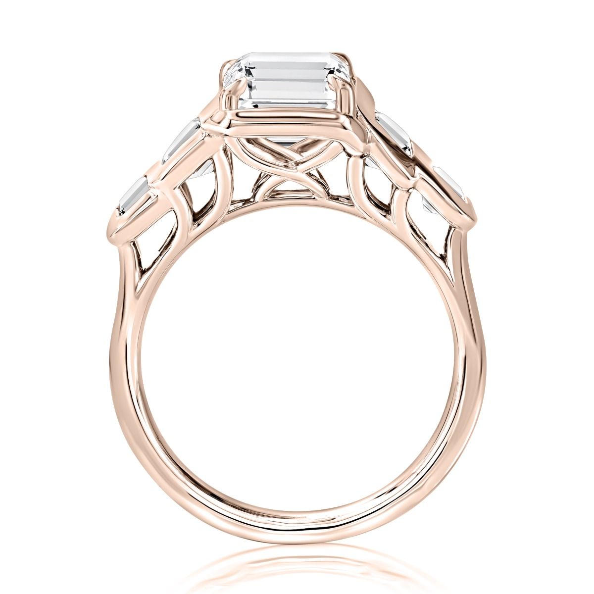 Emerald Cut Diamond Engagement Ring with Bezel-Set Side Stones, photograph 7