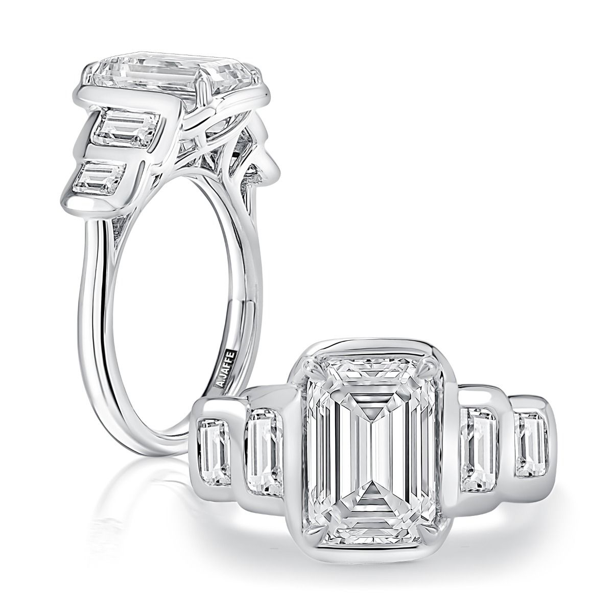 Emerald Cut Diamond Engagement Ring with Bezel-Set Side Stones, photograph 2