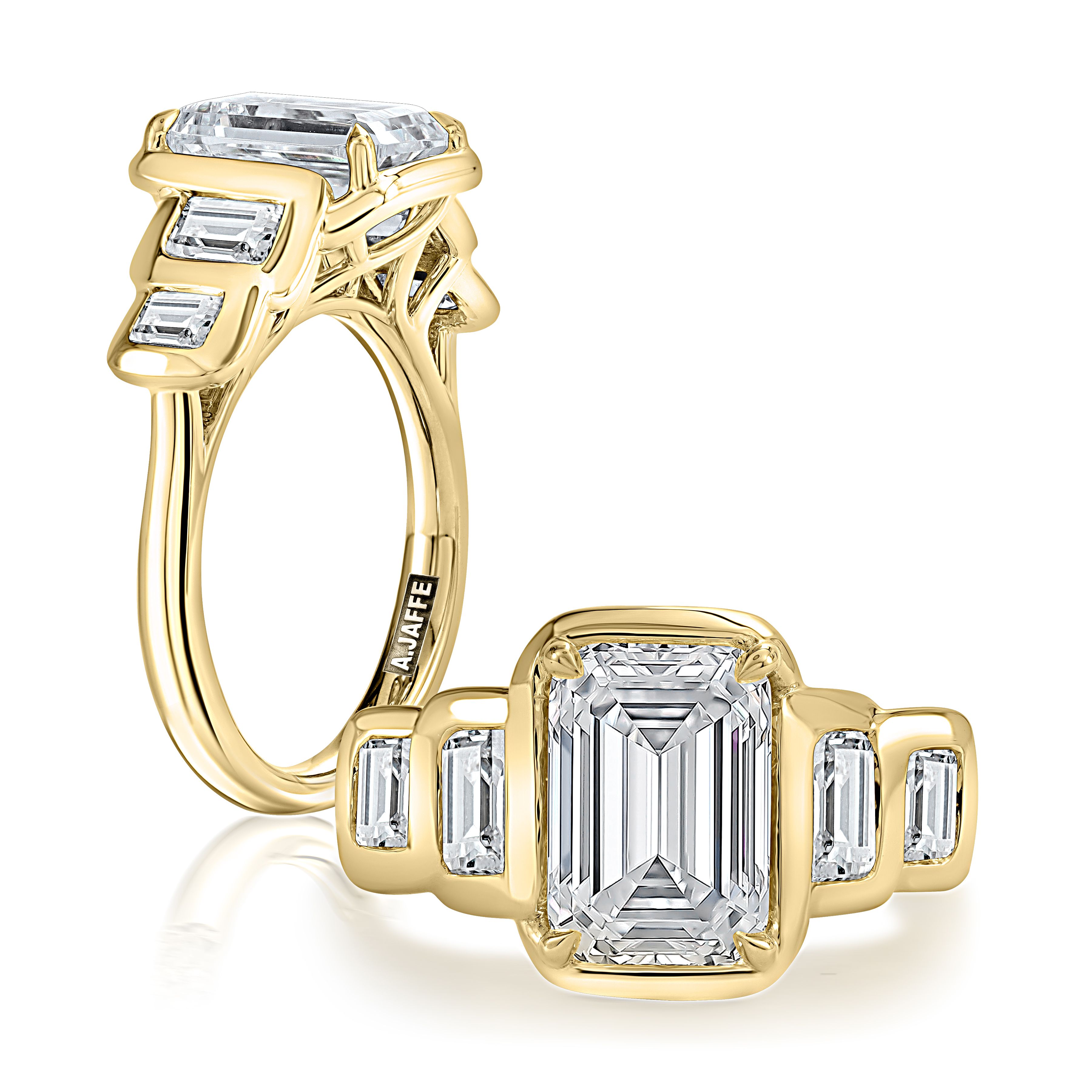 Emerald Cut Diamond Engagement Ring with Bezel-Set Side Stones