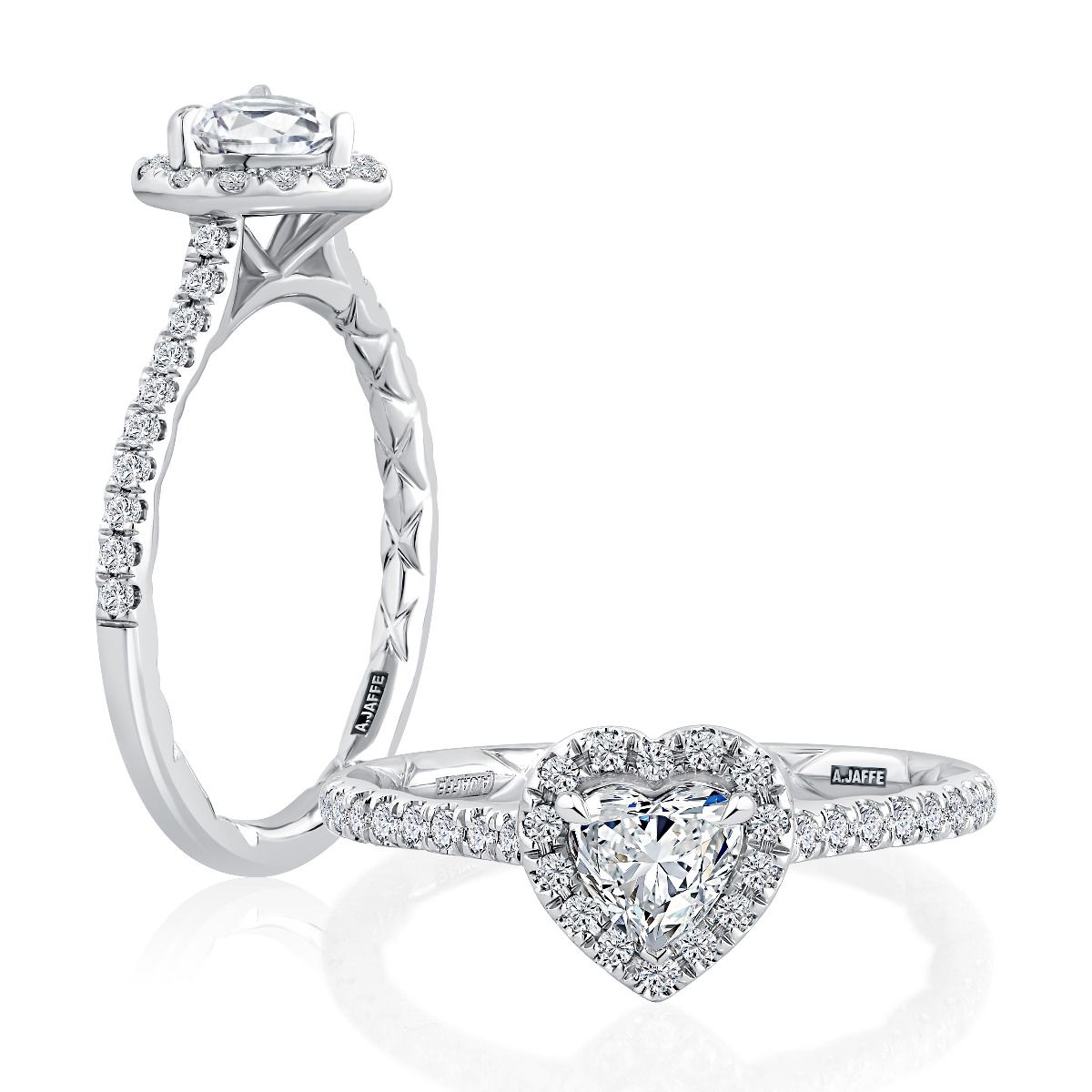 Heart-Shaped Diamond Engagement Ring with Diamond Studded Heart Halo and Quilts® Interior