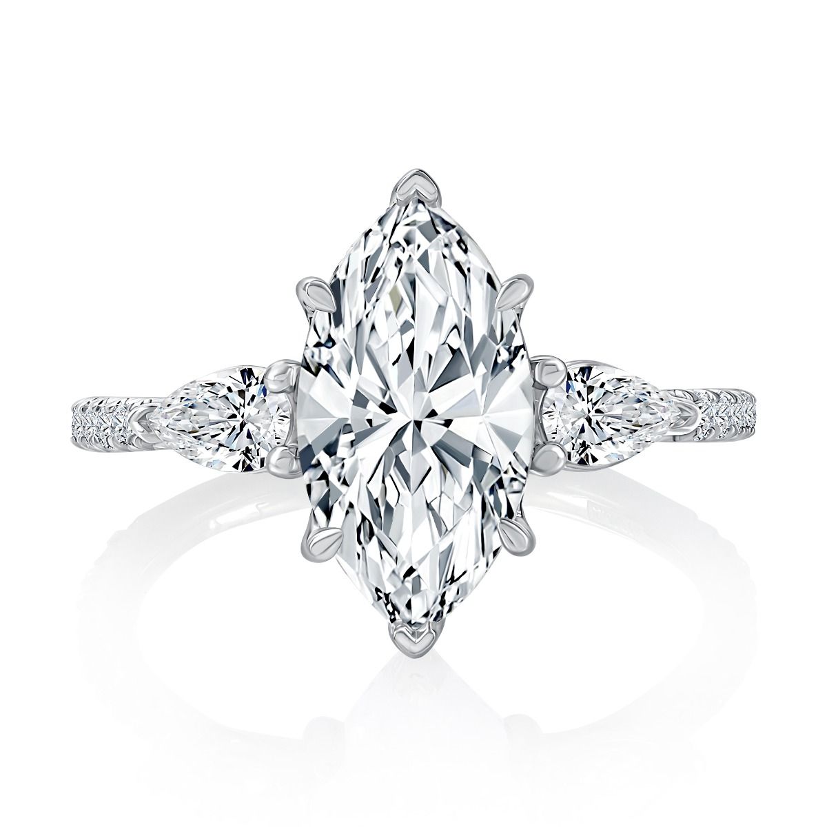 Marquise Shaped Diamond Engagement Ring With Halfway Pavé Band And Quilts® Interior, photograph 5