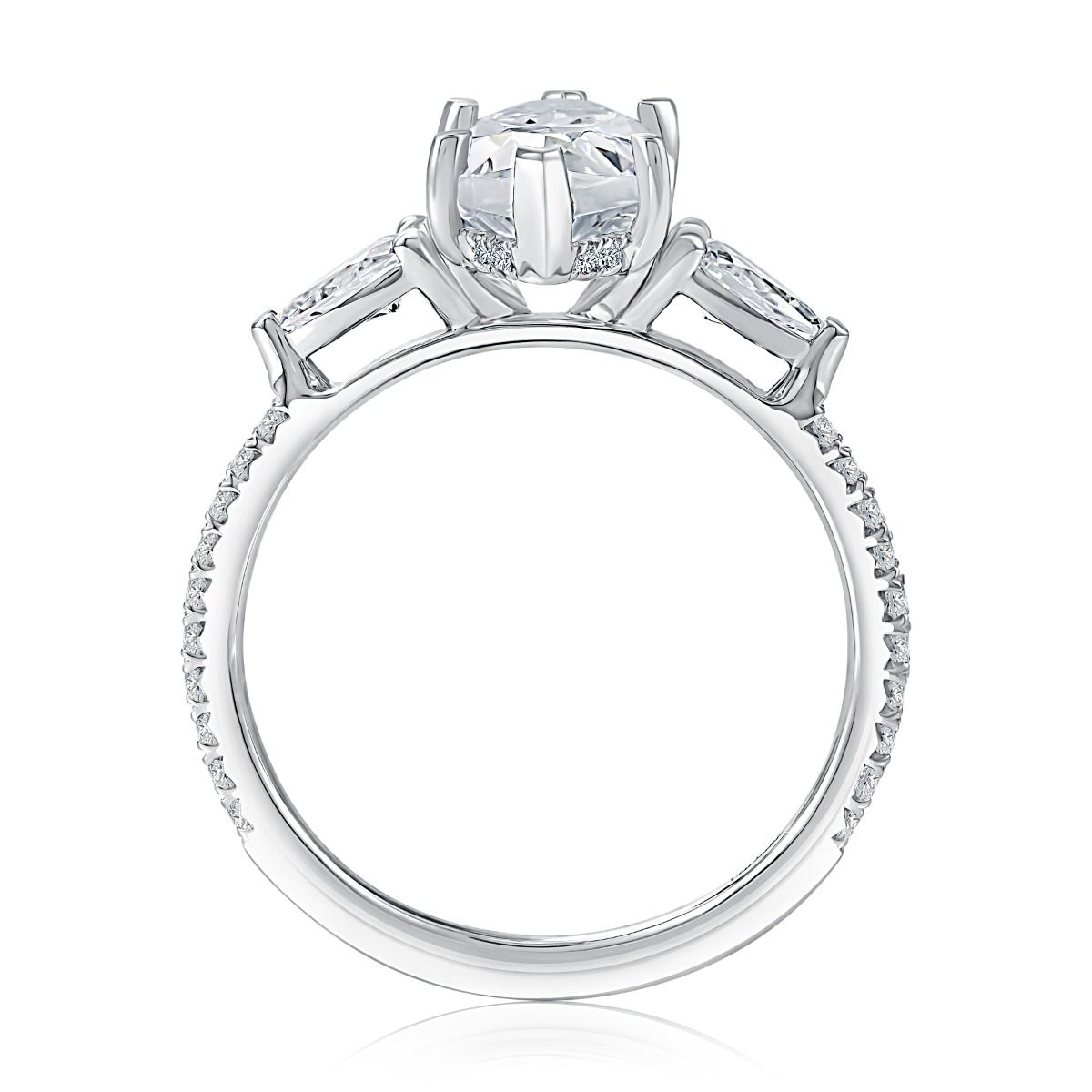 Marquise Shaped Diamond Engagement Ring With Halfway Pavé Band And Quilts® Interior, photograph 6