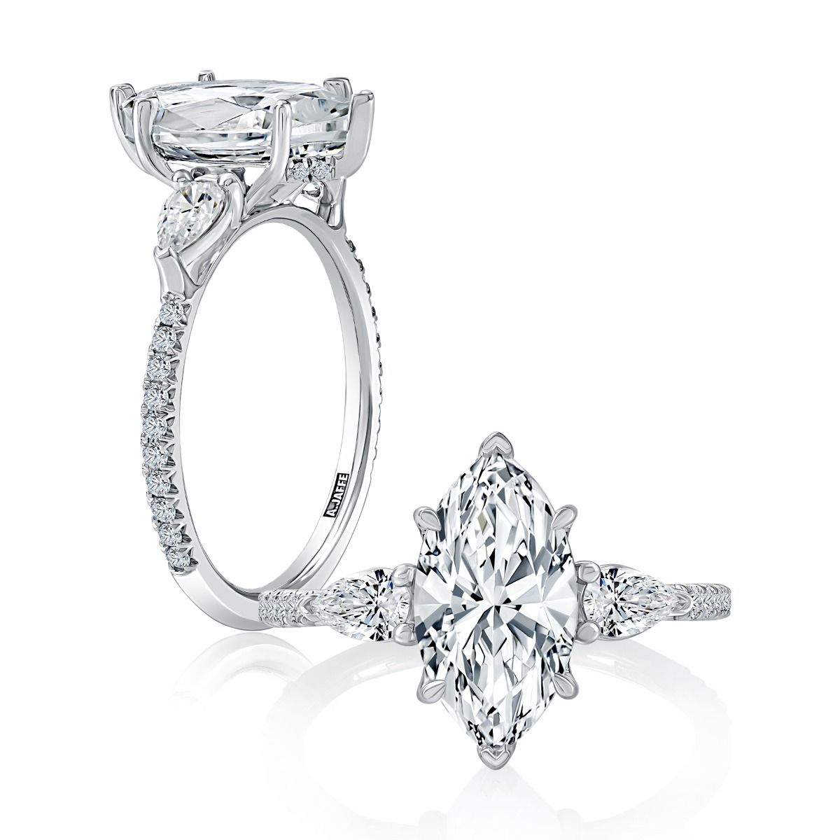Marquise Shaped Diamond Engagement Ring With Halfway Pavé Band And Quilts® Interior, photograph 4