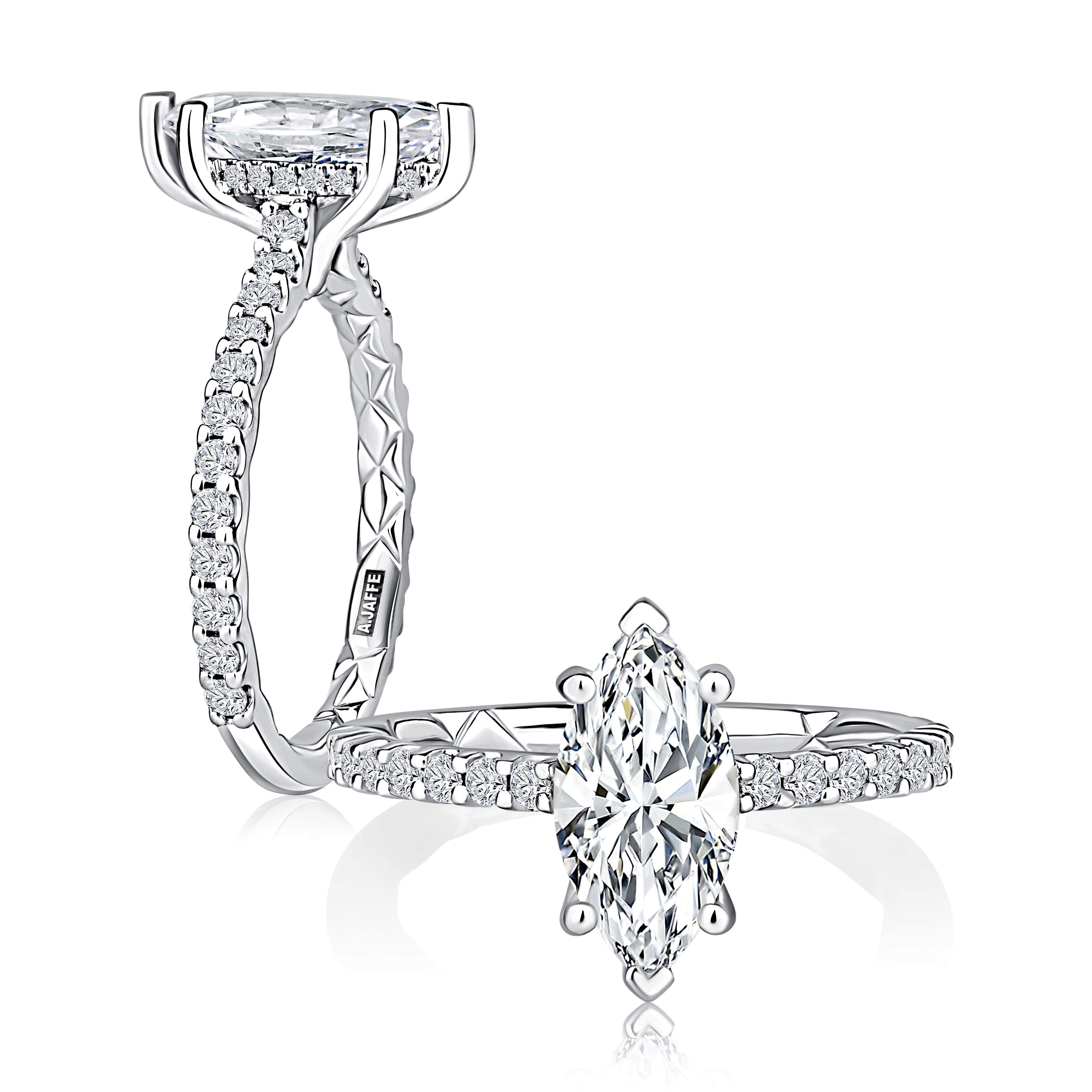 Marquise Cut Diamond Engagement Ring with Classic Prong Setting and Pave Band