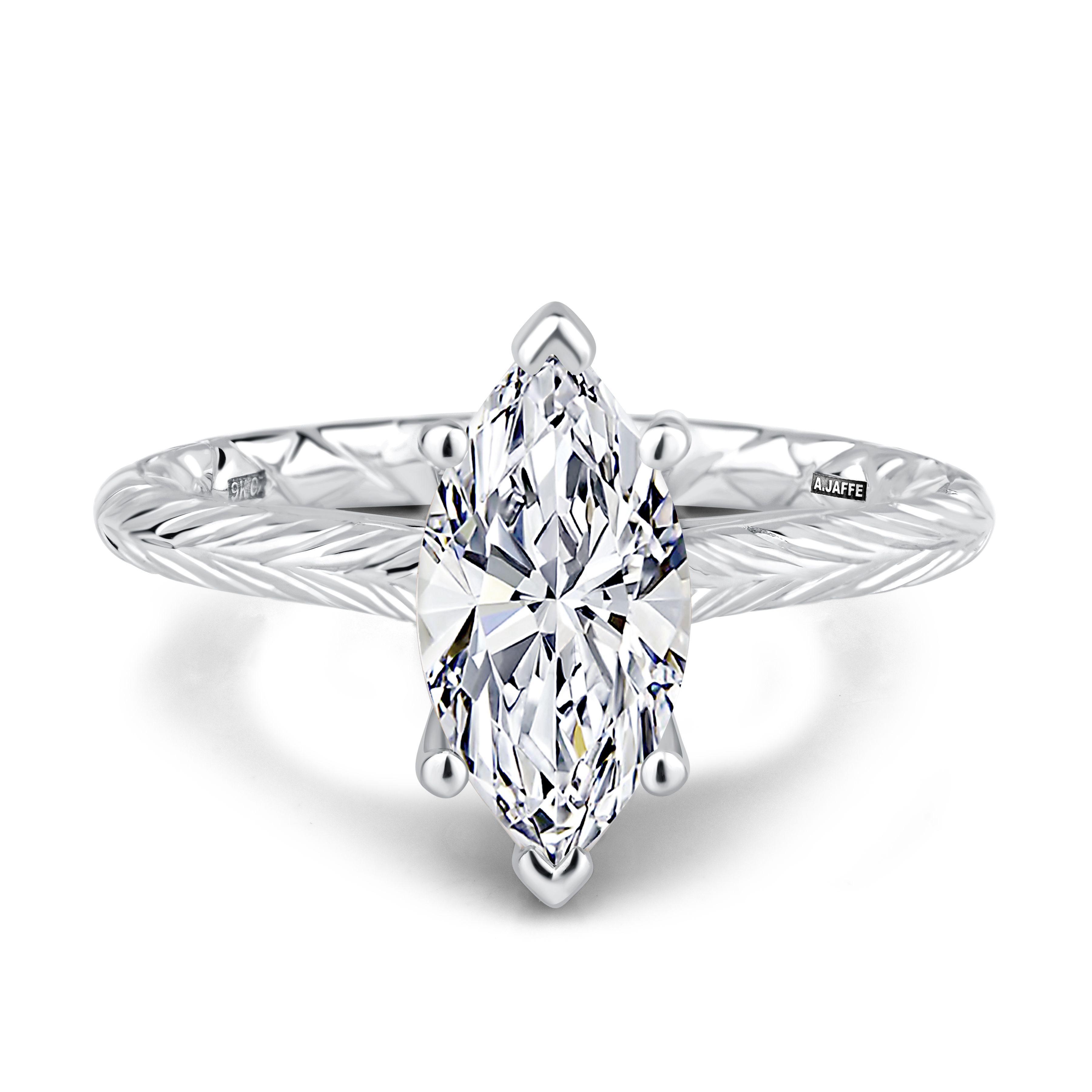 Marquise Center Diamond Engagement Ring with Herringbone Band with Quilts® Interior, photograph 3