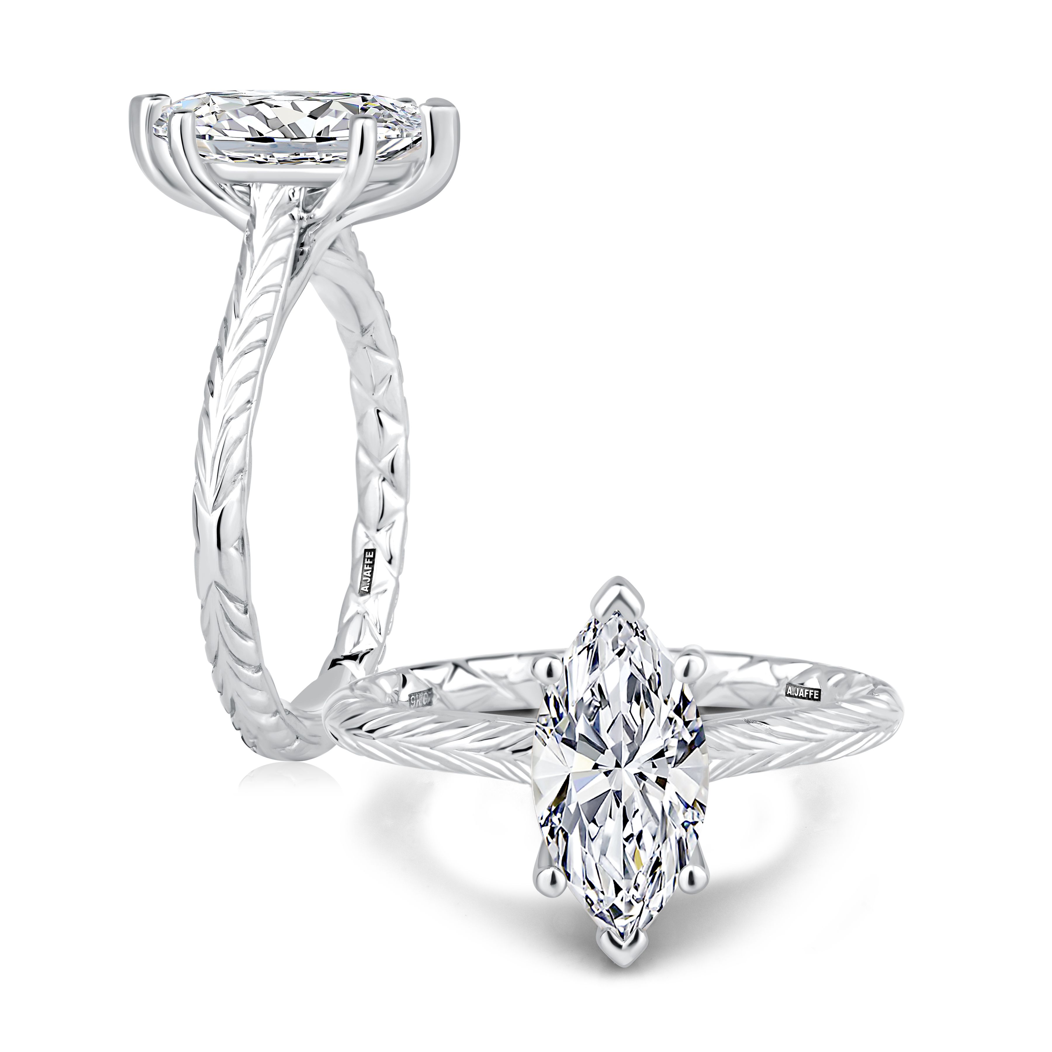 Marquise Center Diamond Engagement Ring with Herringbone Band with Quilts® Interior