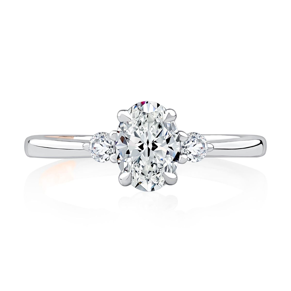 Three Stone Diamond Engagement Ring with Round Side Stones, photograph 2