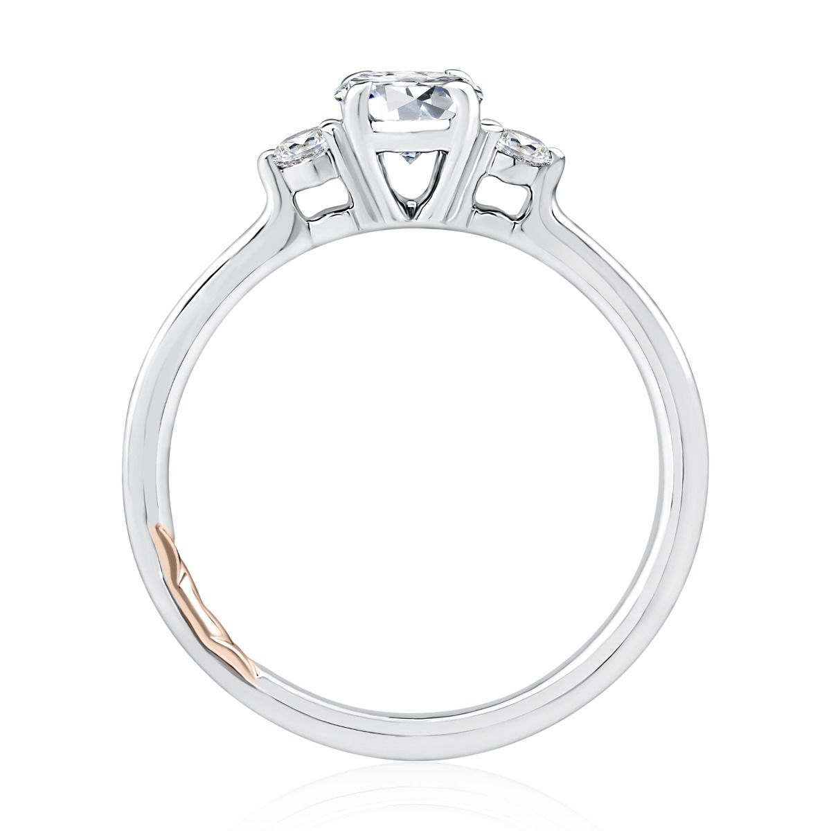 Three Stone Diamond Engagement Ring with Round Side Stones, photograph 3