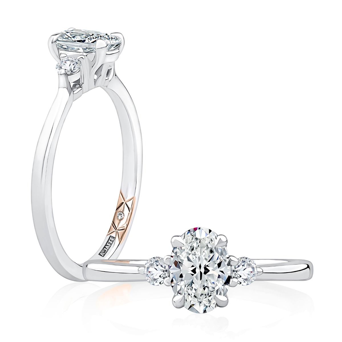 Three Stone Diamond Engagement Ring with Round Side Stones