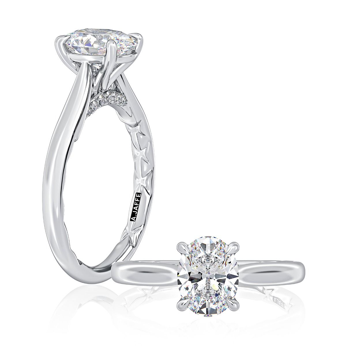 Solitaire Oval Center Diamond Engagement Ring with Peek-A-Boo Diamonds, photograph 7