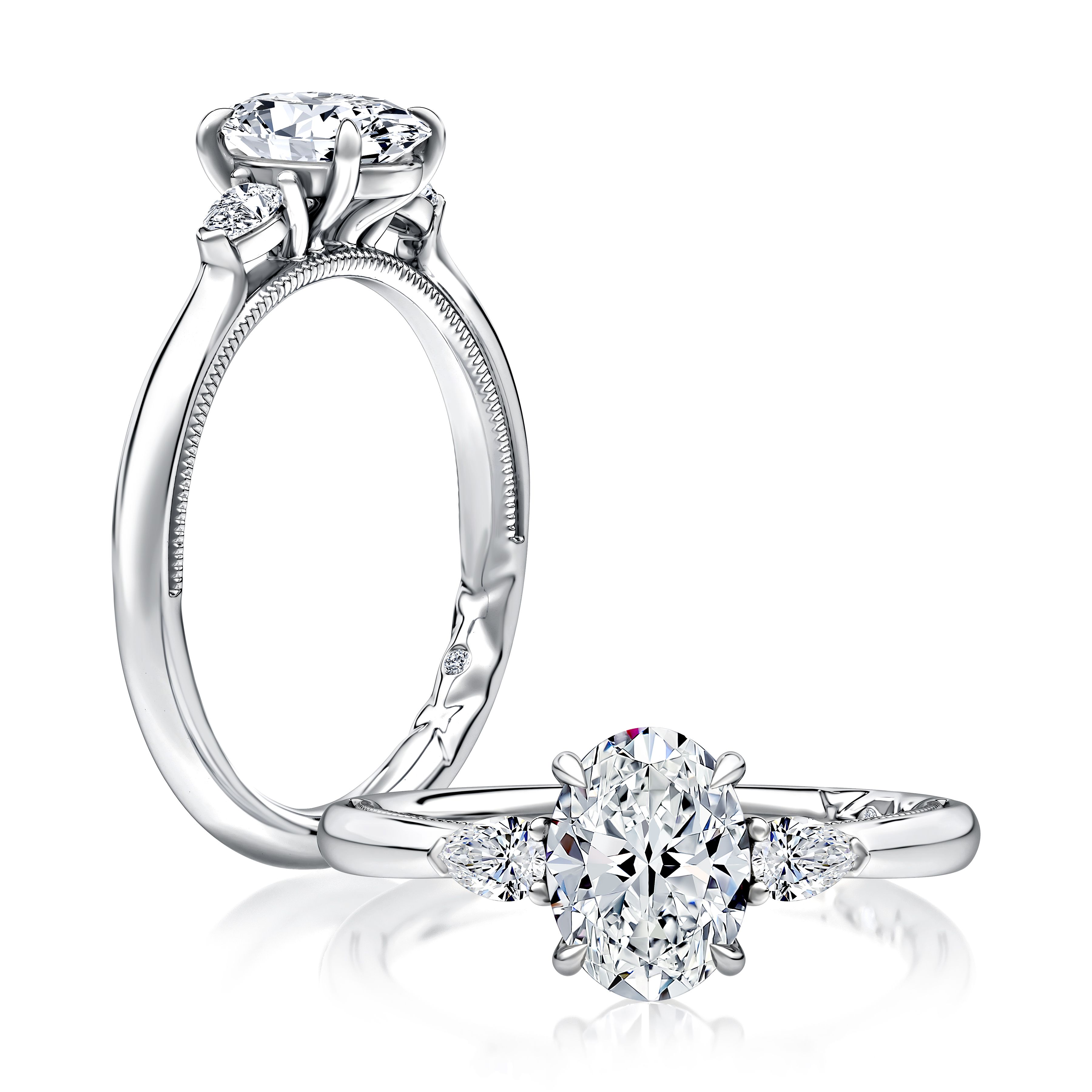 Hidden Halo Round Engagement Ring with Pave Band