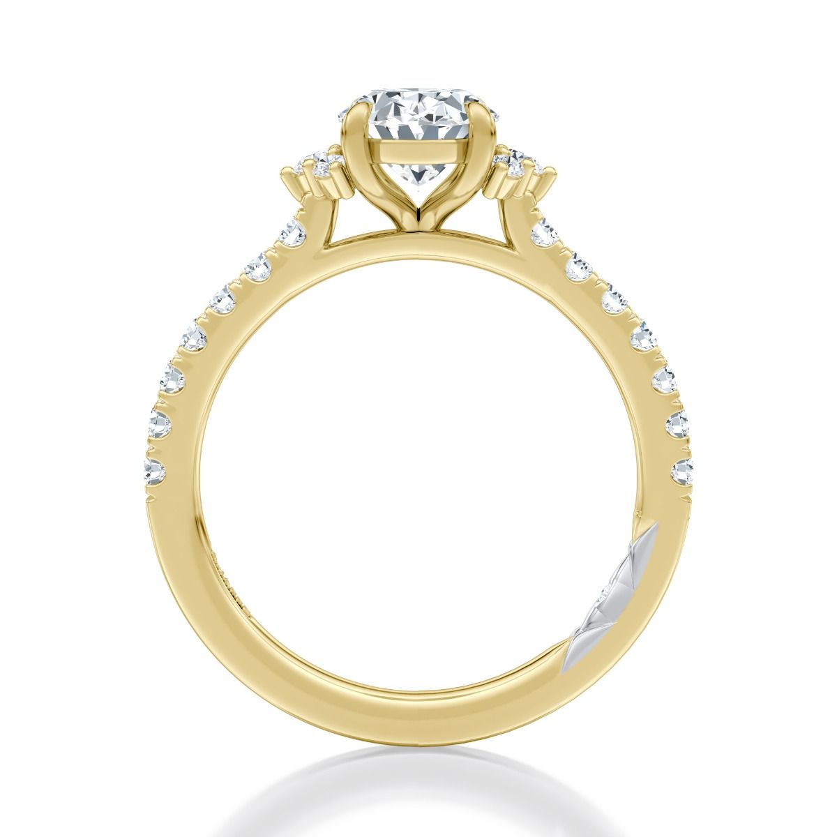Oval Center Diamond Engagement Rings with Side Accents and Pave Band
