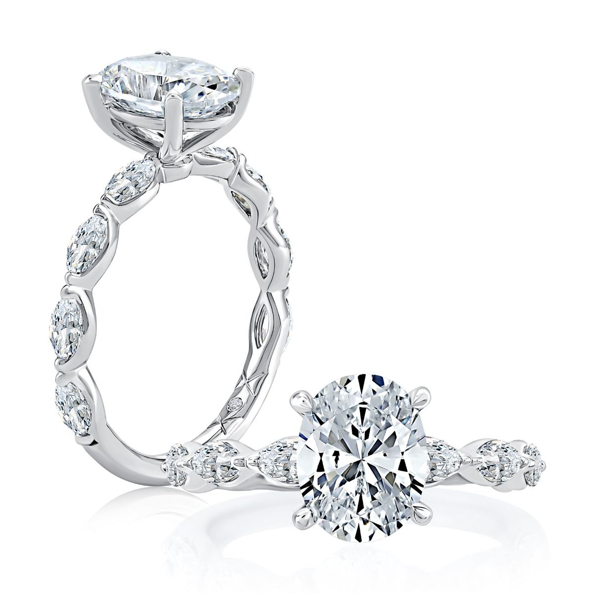 Four Prong Oval Center Diamond Engagement Ring