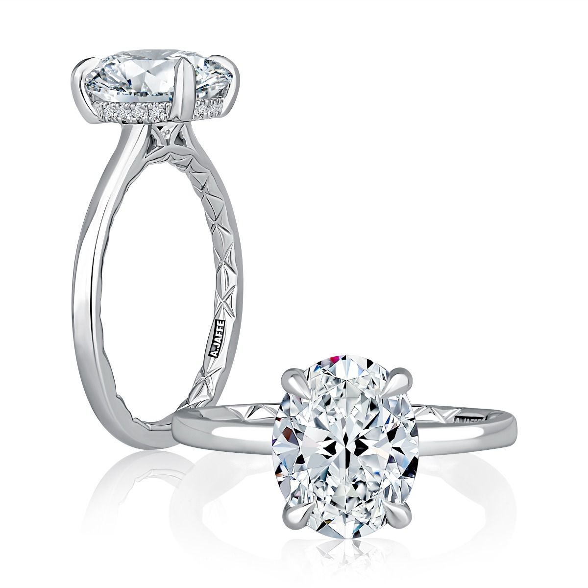 Oval Center Diamond Solitaire Engagement Ring with Hidden Halo and Quilts® Interior