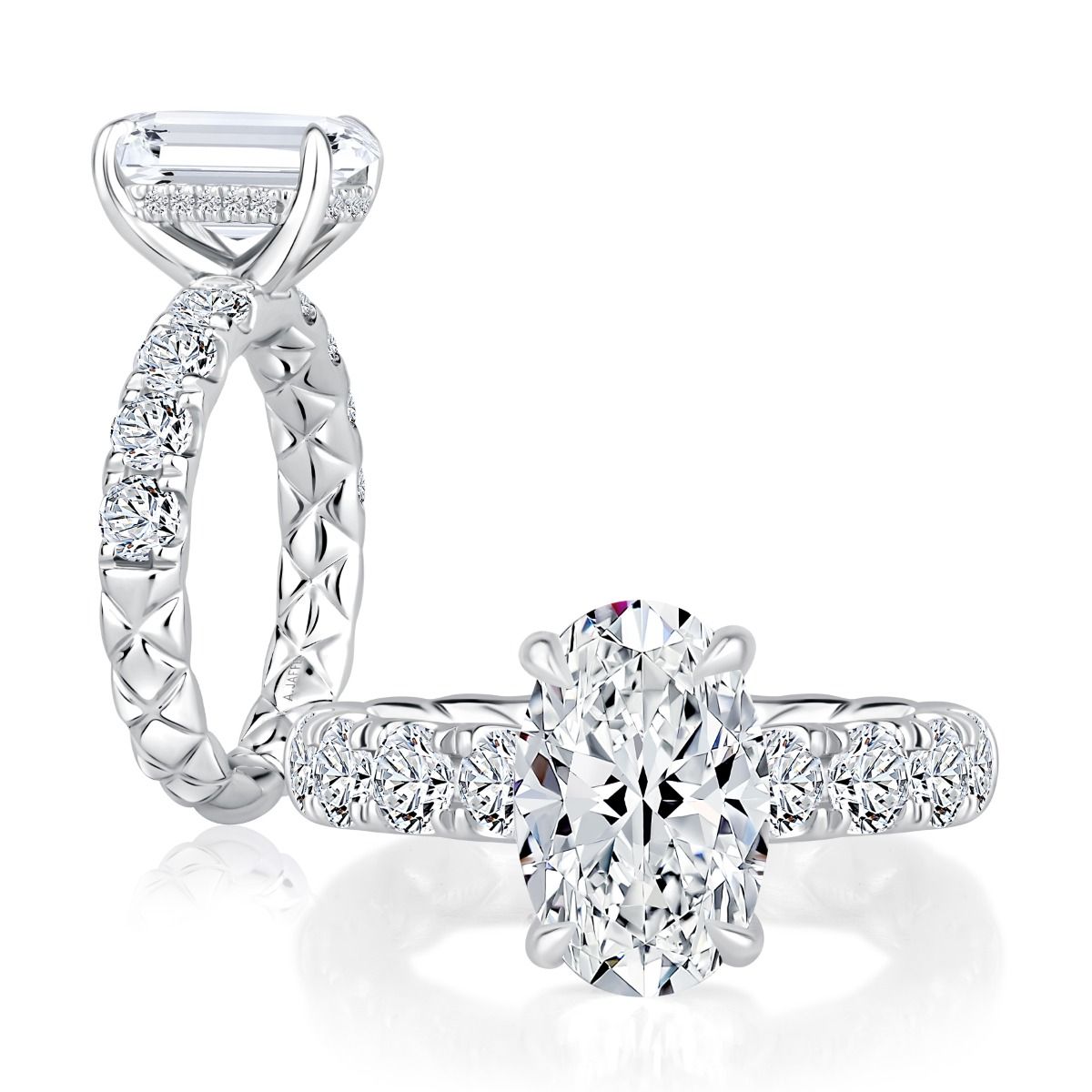 Hidden Halo Classic Oval Diamond Engagement Ring with Pave Band with Quilts® Interior