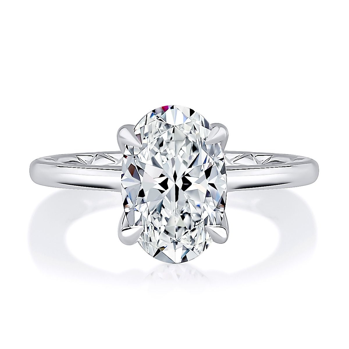 Classic Solitaire Oval Center Diamond Engagement Ring with Quilts® Interior Band, photograph 2