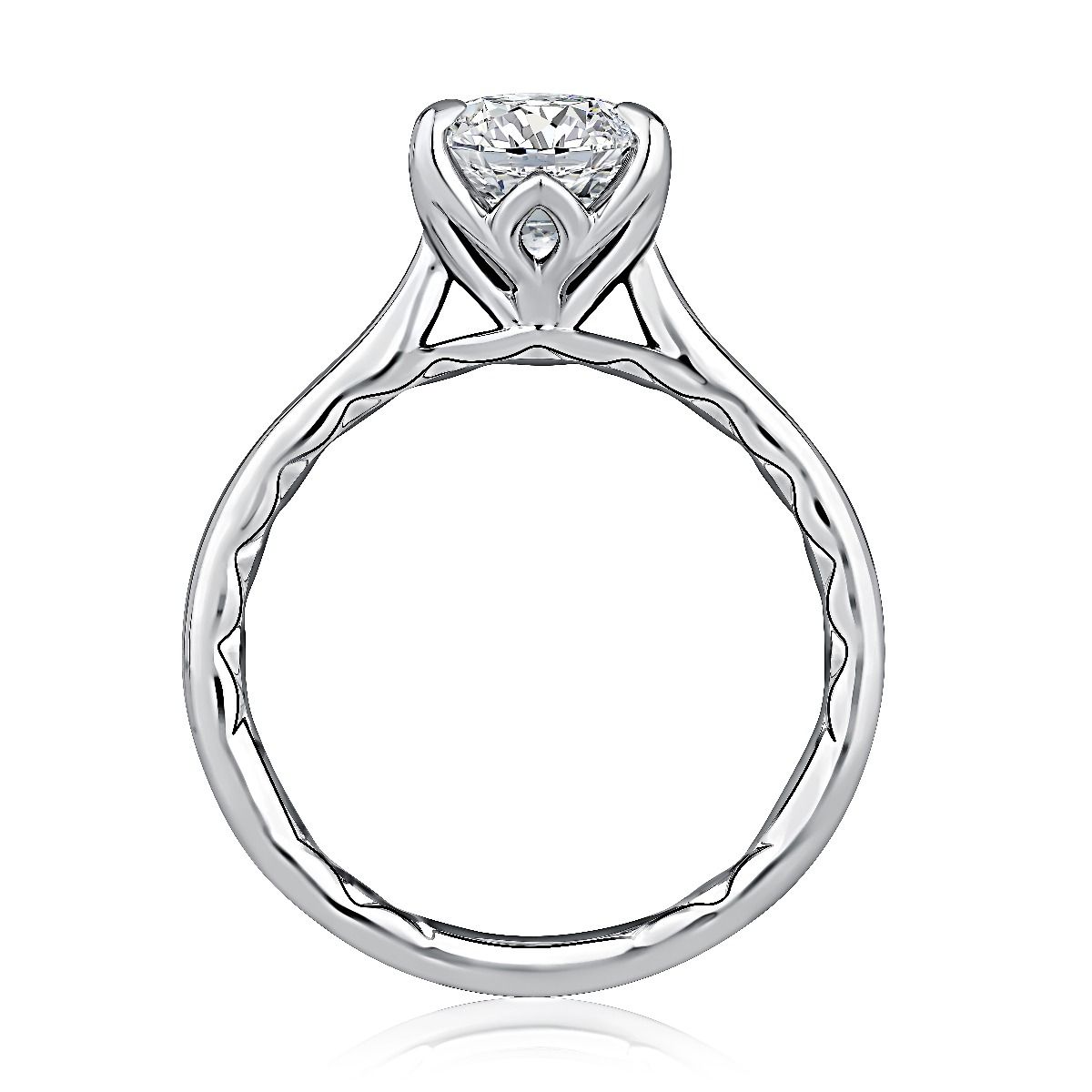 Classic Solitaire Oval Center Diamond Engagement Ring with Quilts® Interior Band, photograph 3