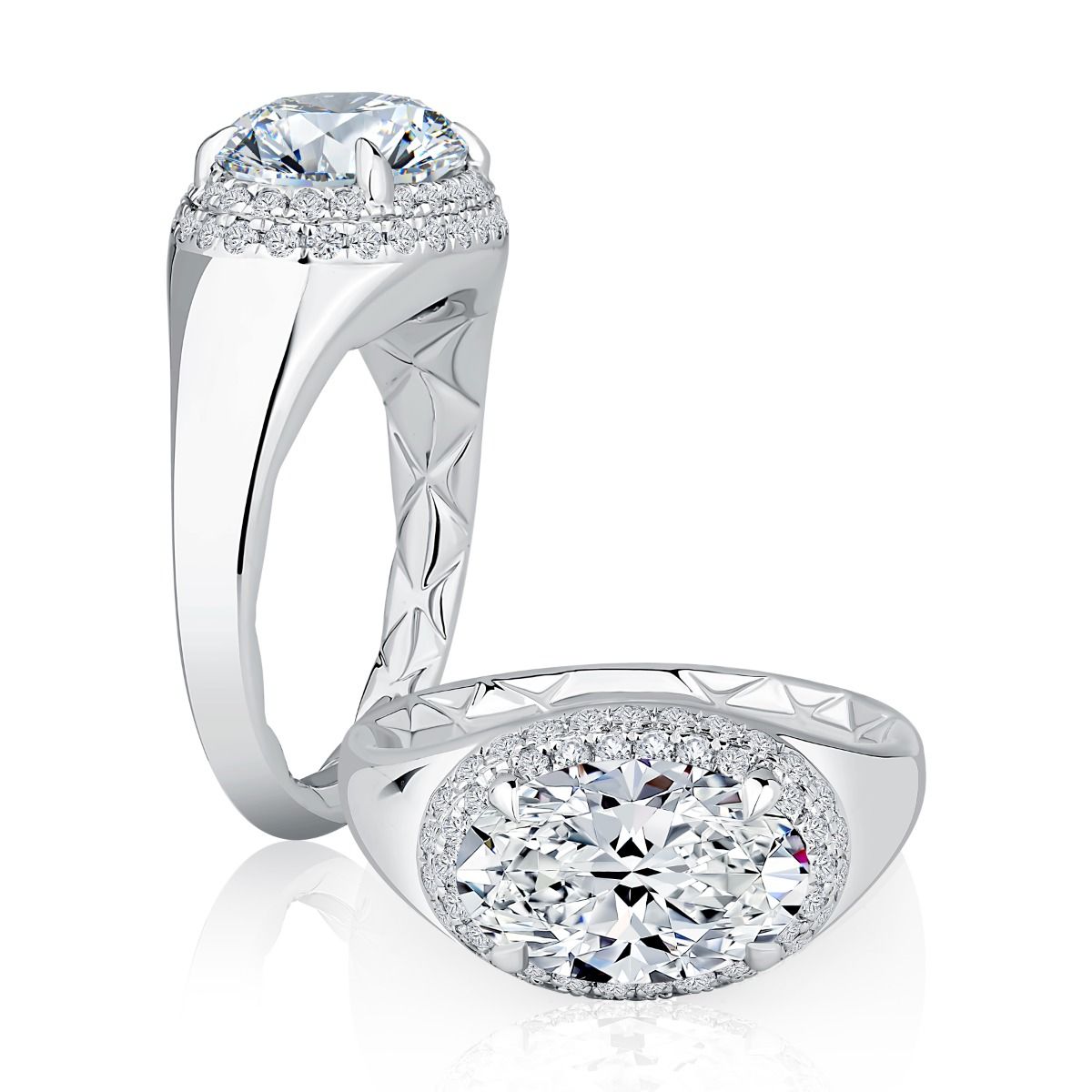 Wide Tapered Foundation Oval Center Diamond Engagement Ring with Quilts® Interior