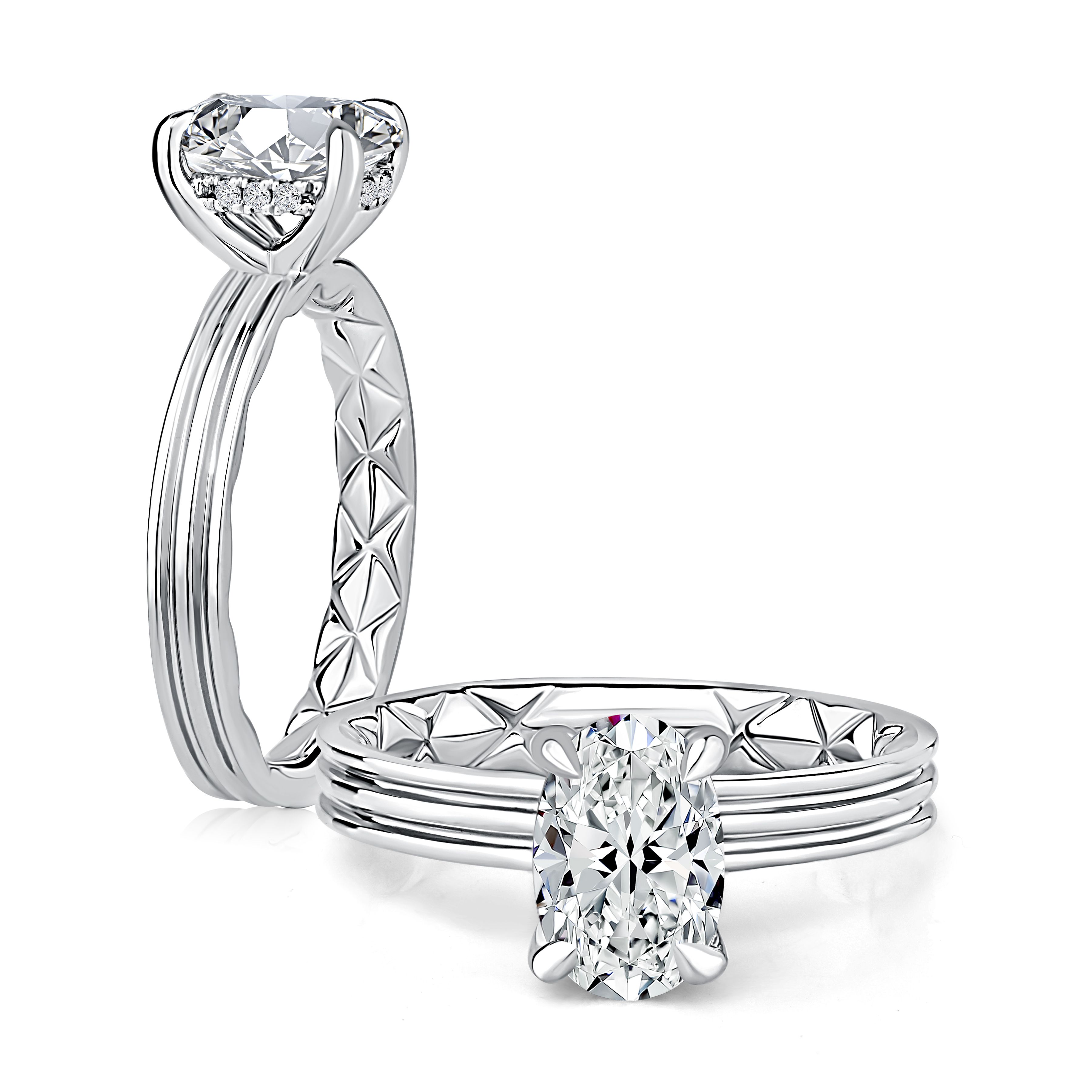 Oval Cut Diamond Engagement Ring with Classic Prong Setting and Split Band Design