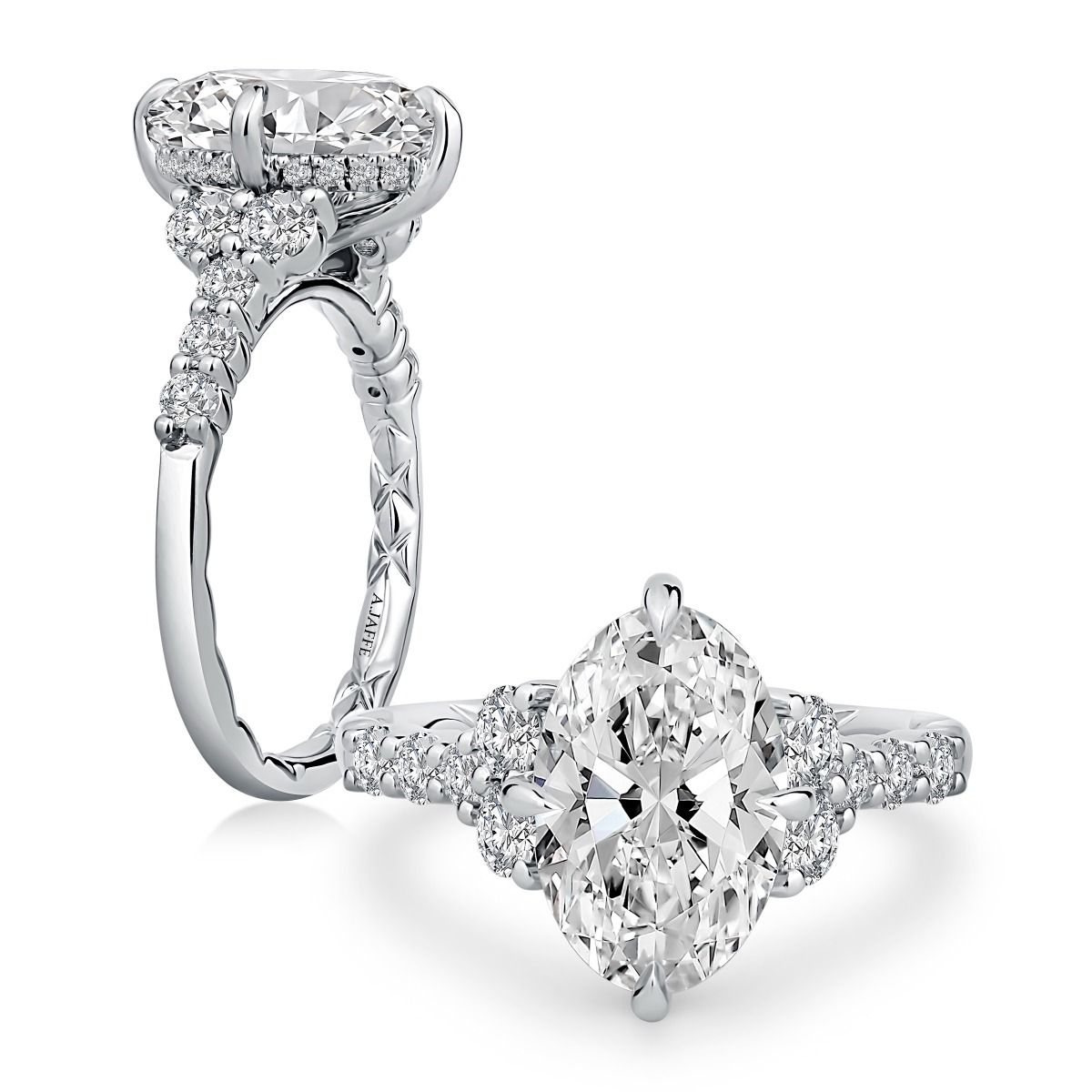 Oval Diamond Engagement Ring with Quilts® and Graduated Diamond Accents