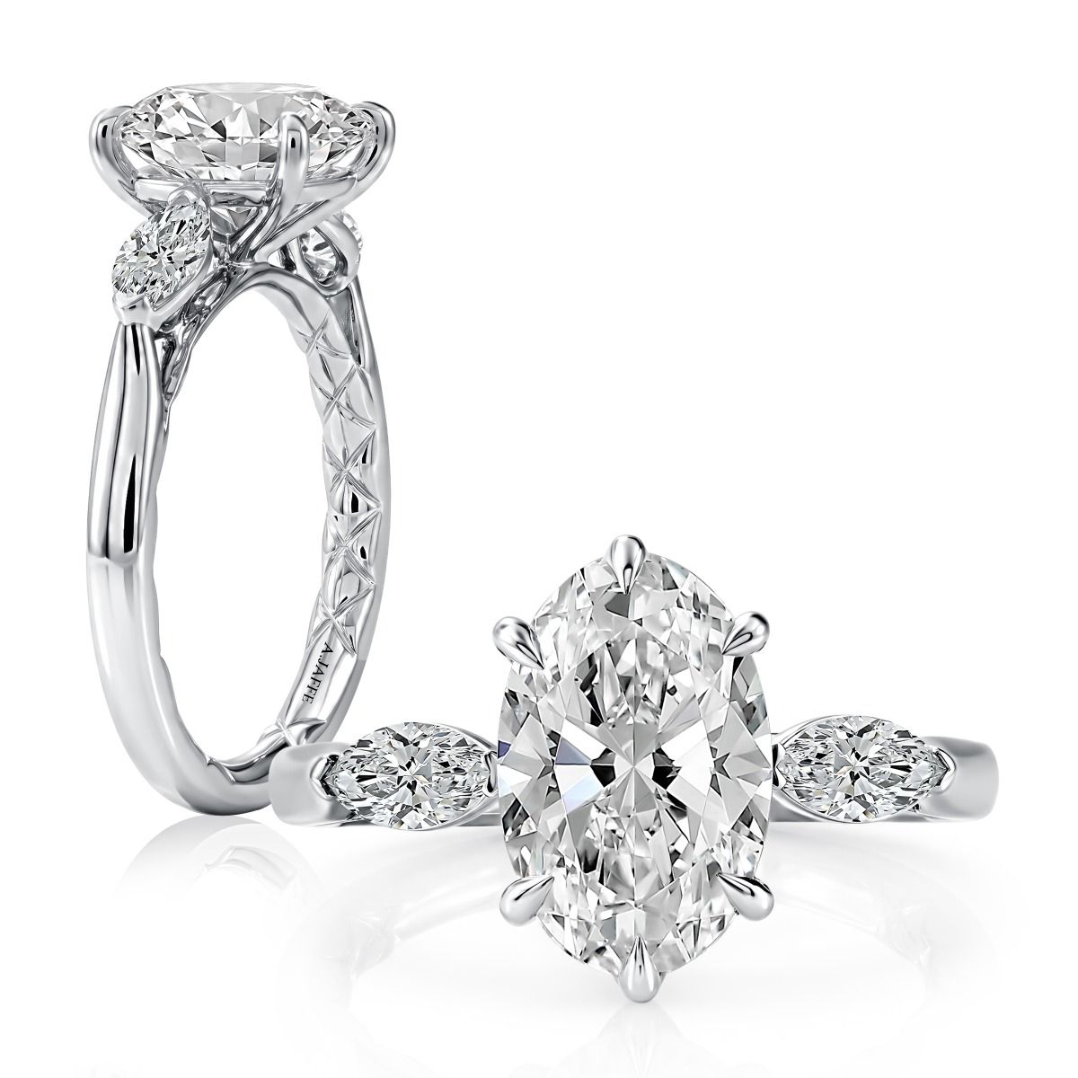 Oval Three Stone Diamond Engagement Ring with Quilts®