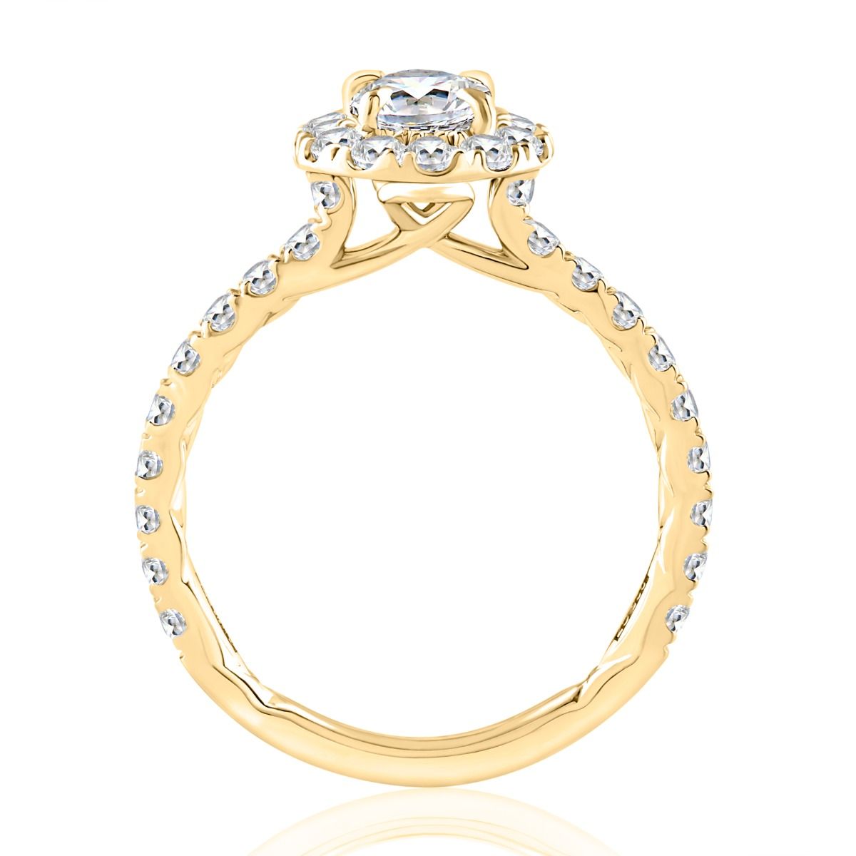 Diamond pear center engagement ring with diamond halo and diamonds down band, photograph 6