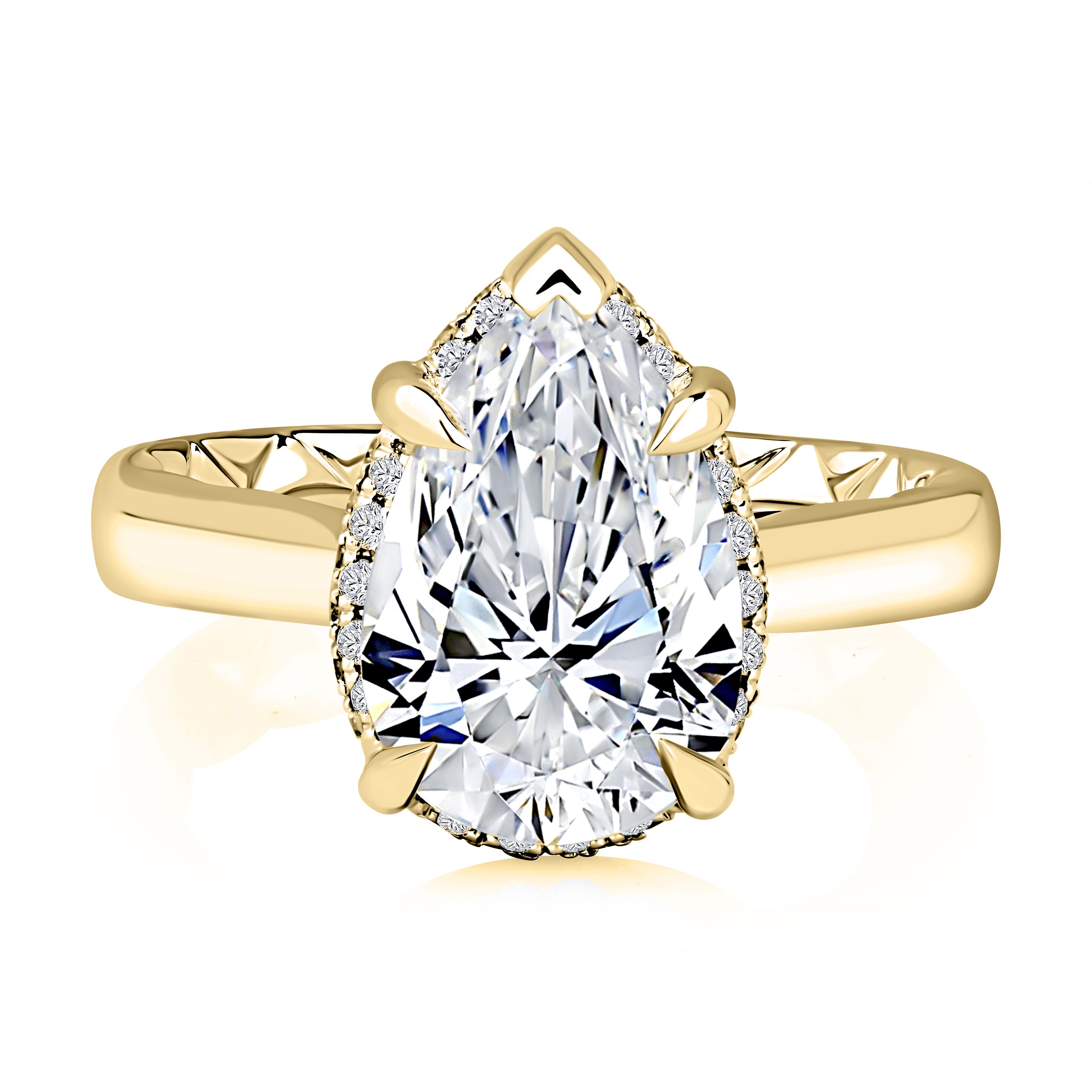 Four Prong Pear Diamond Engagement Ring with Hidden Halo and Quilts® Interior, photograph 2