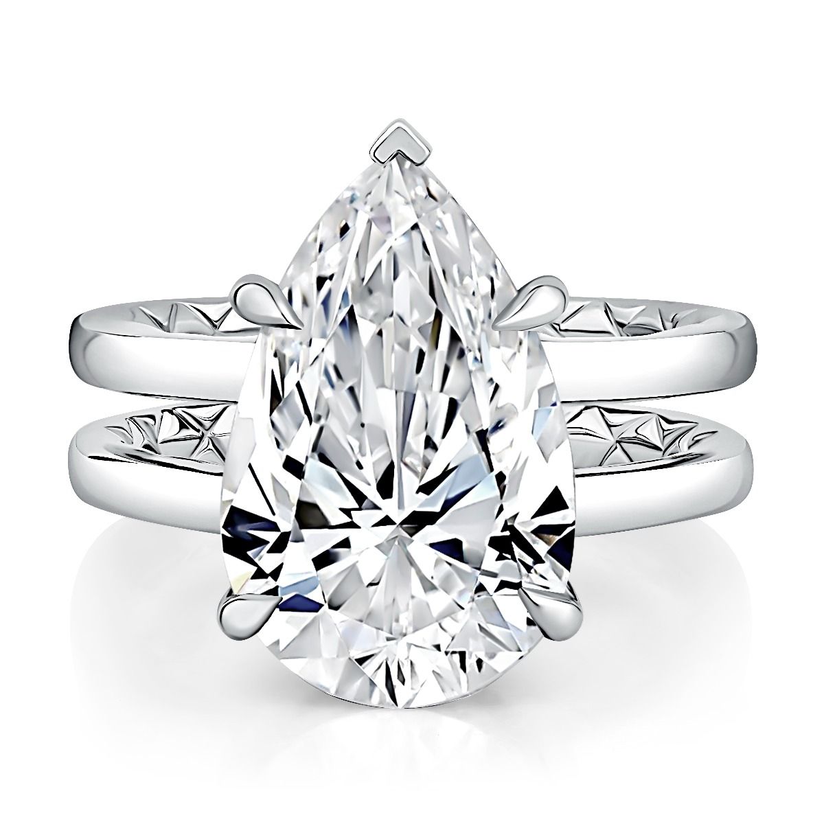 Double Band Pear Shaped Diamond Engagement Ring with Hidden Halo and Quilts® Interior, photograph 2