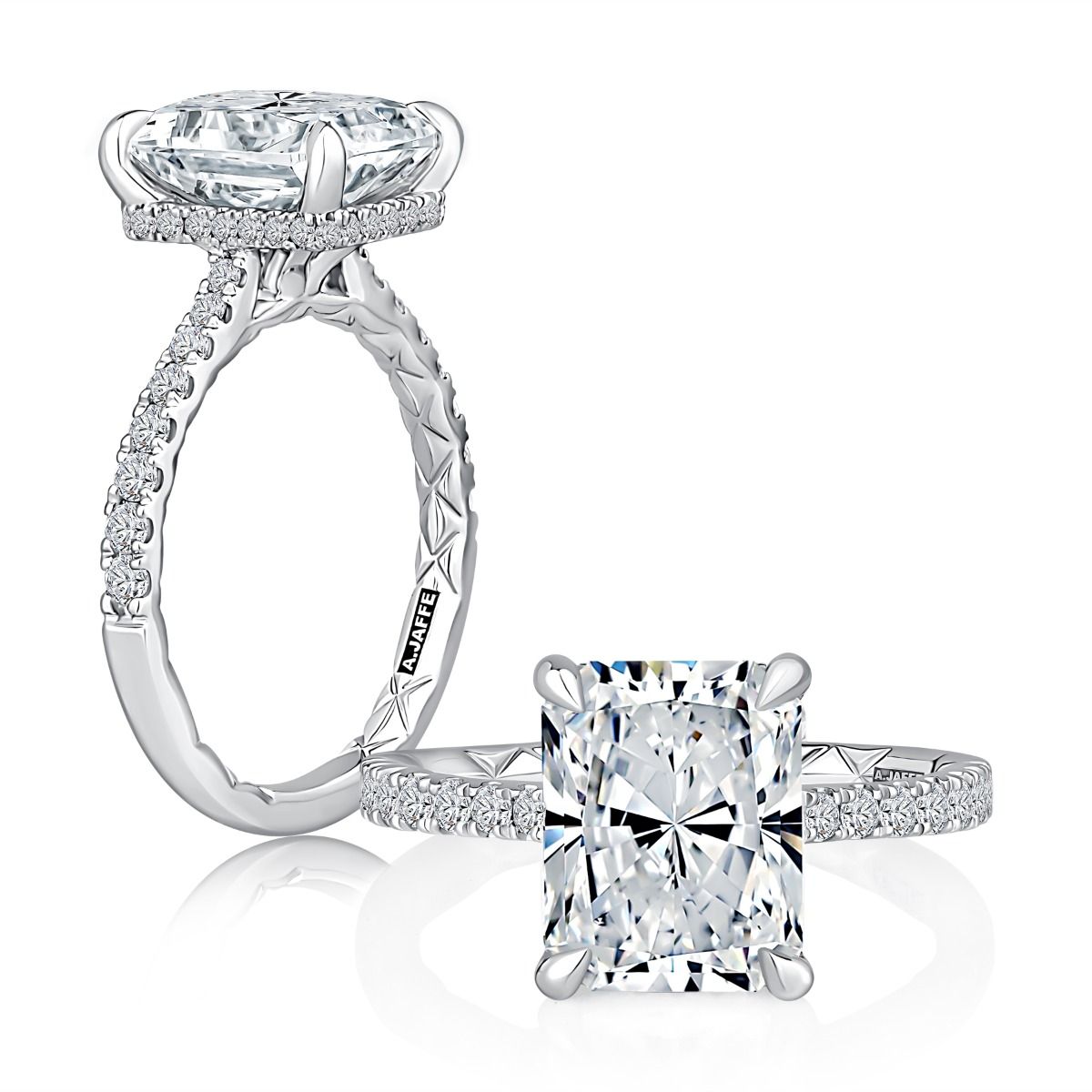 Radiant Shaped Diamond Engagement Ring with Hidden Halo and Quilts® Interior Diamond Band, photograph 7