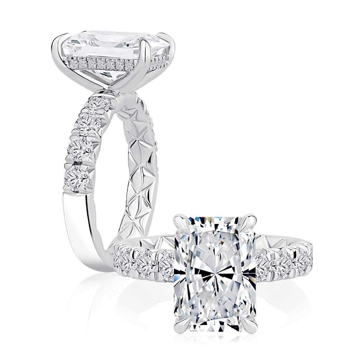 5CT Radiant Center Stone Diamond Engagement Ring with Hidden Halo and Quilts® Interior