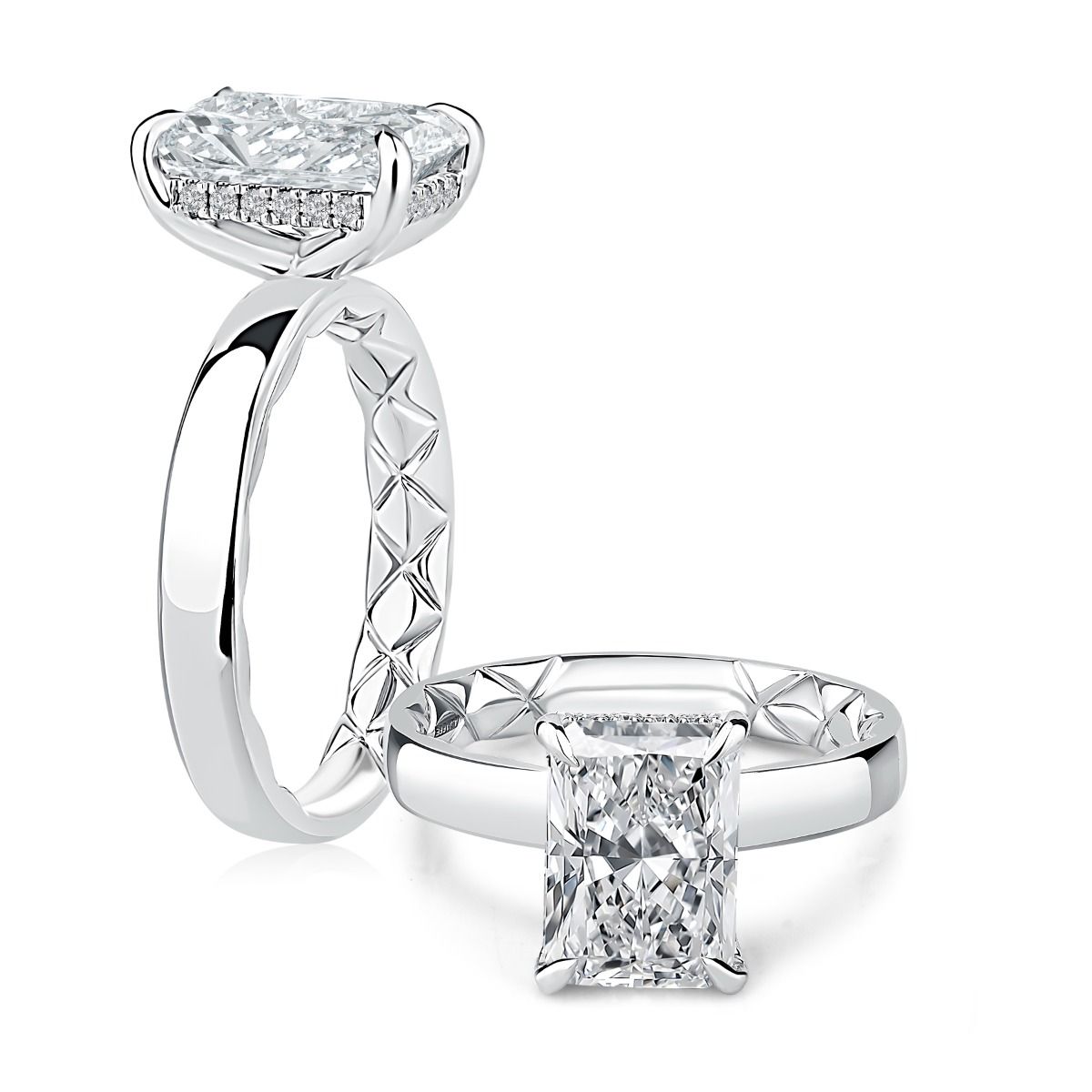 Emerald Cut Solitaire Engagement Ring with Quilts® Interior, photograph 7