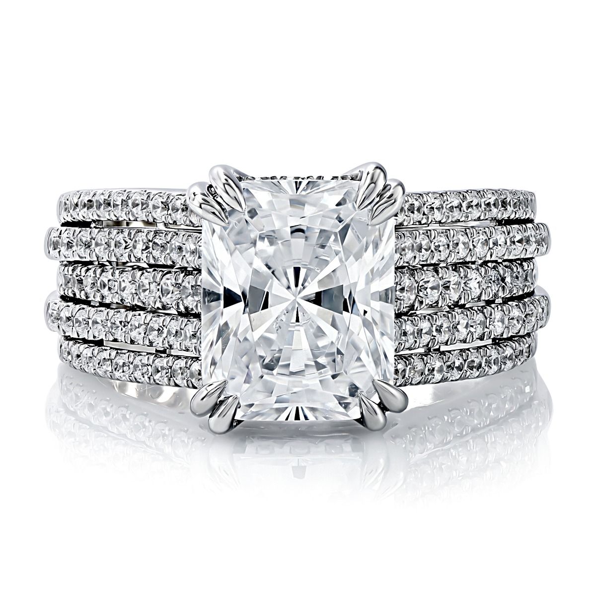 Cushion Cut Engagement Ring with Five Row Diamond Band