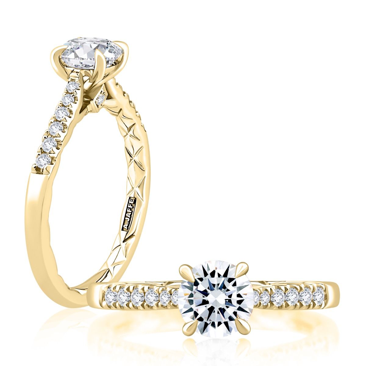 Tapered Pave Engagement Ring with Peek A Boo Diamond and Quilts® Interior