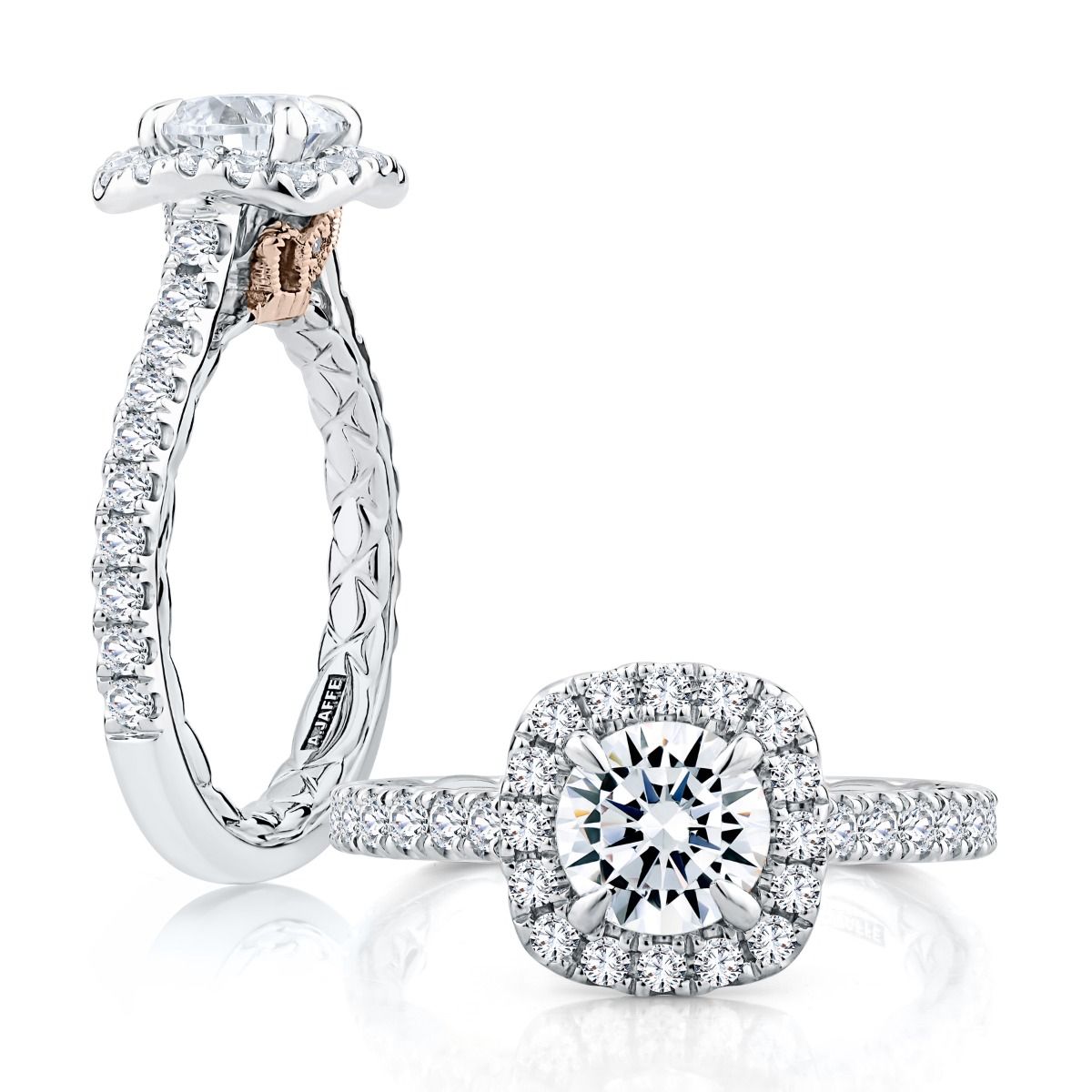 Cushion Cut Halo Diamond Engagement Ring With Signature Foundation™ And Quilts® Interior