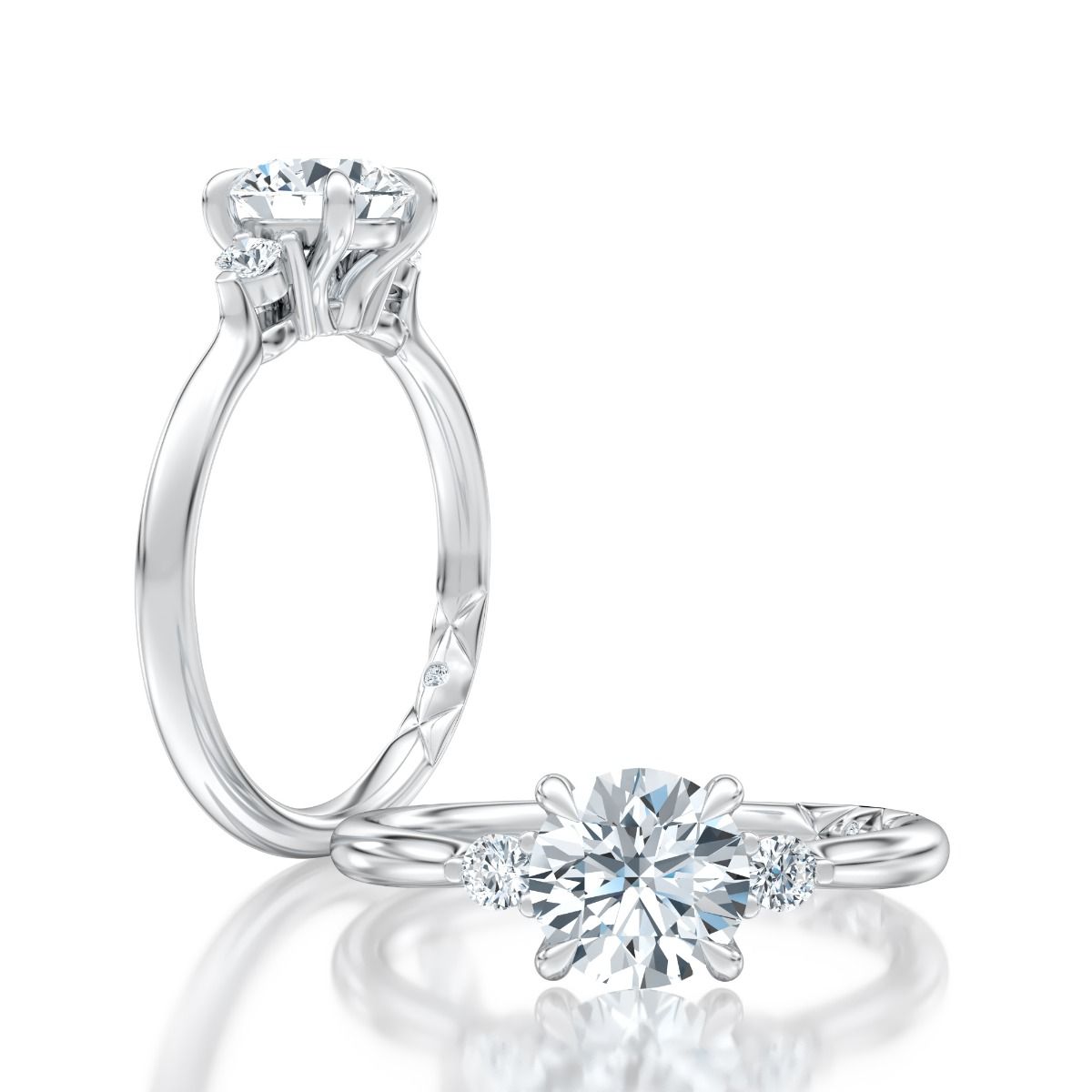 Three Stone Diamond Engagement Ring with Round Side Stones