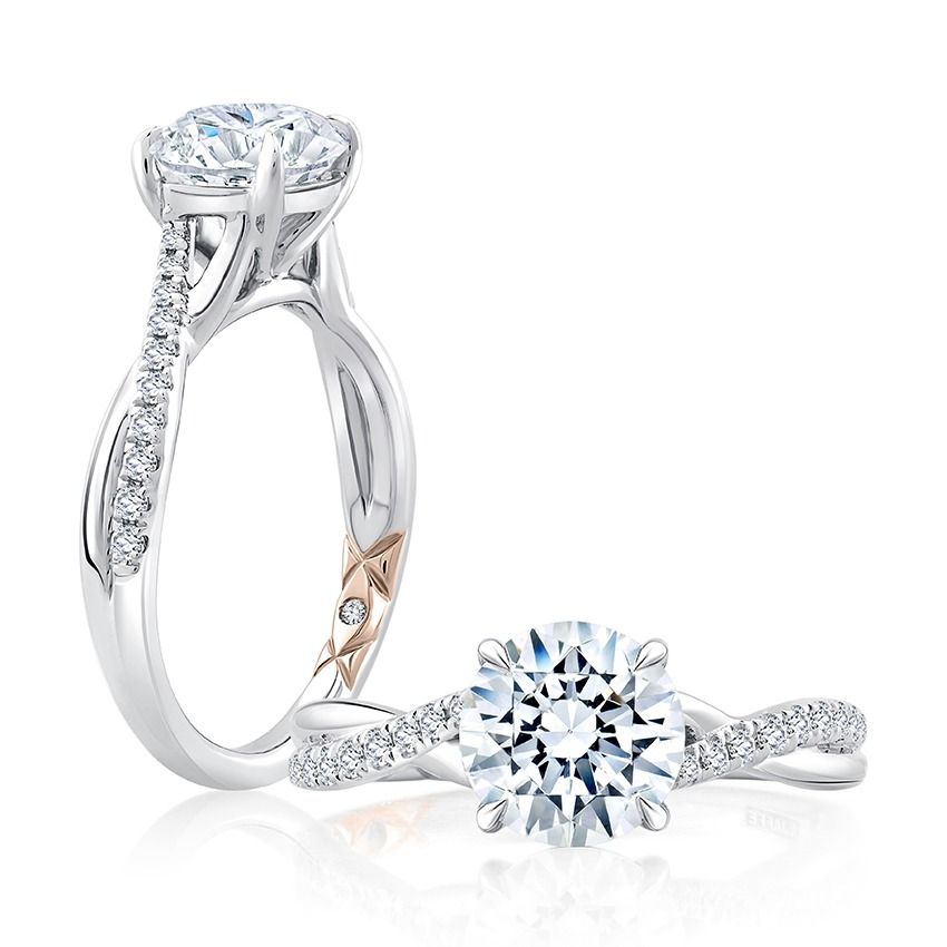 Round Cut Diamond Split Foundation Crossover Engagement Ring