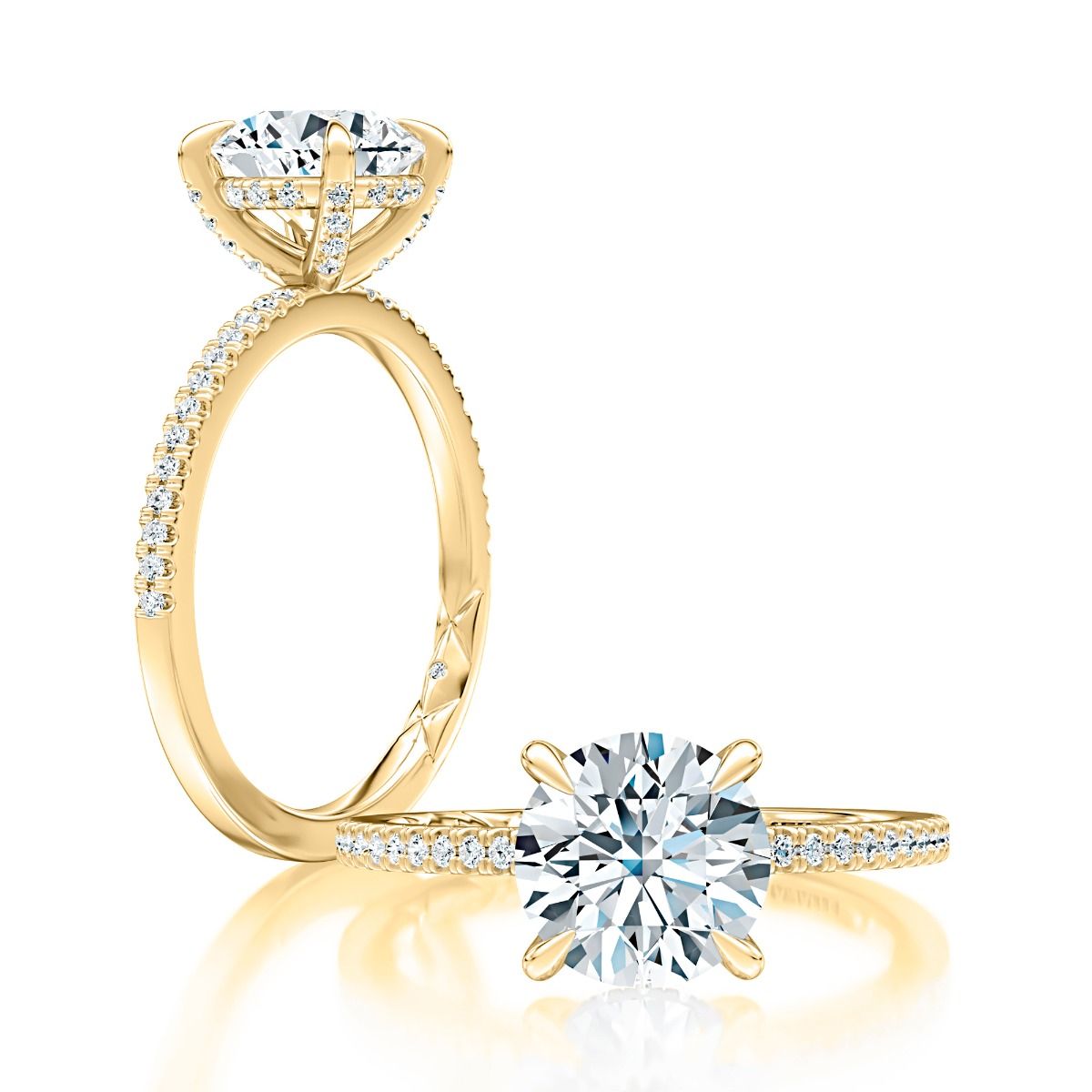 Hidden Halo Round Engagement Ring with Pave Band